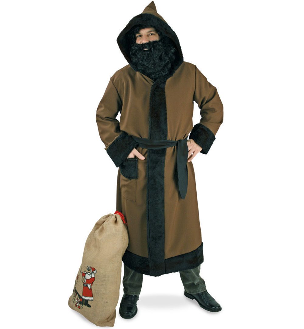 Fries Kostüm Hochwertiger Knecht Ruprecht Mantel mit Kapuze und Gürtel, Mit Kapuze und Gürtel