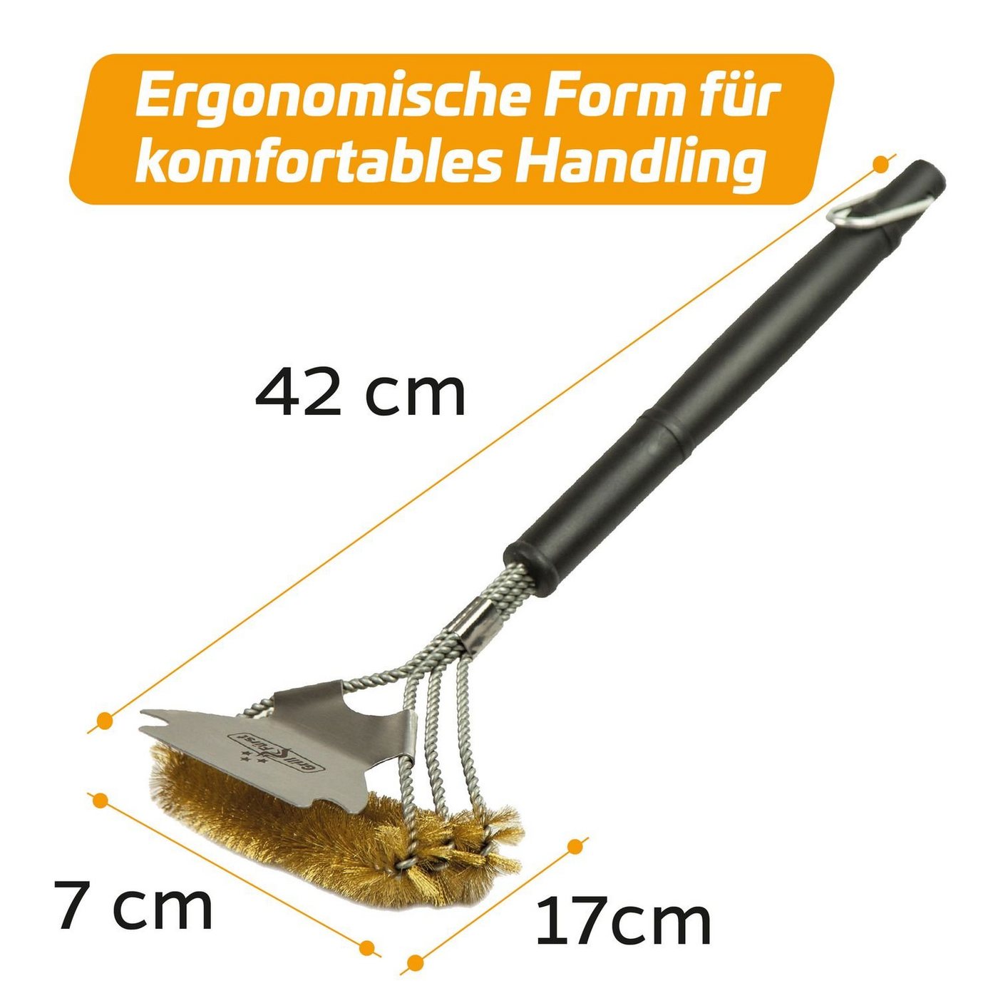 Thumbnail - Grillfürst Grillbürste 2x Grillfürst Premium Grillbürste aus Messing mit breitem 3-fach Bürstenkopf und Schaber