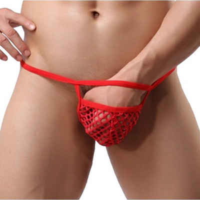 Lau-Fashion Stringtanga Herren Netz Slip String Tanga Rot Fishnet Gogo Bikini Bademode M/L/XL