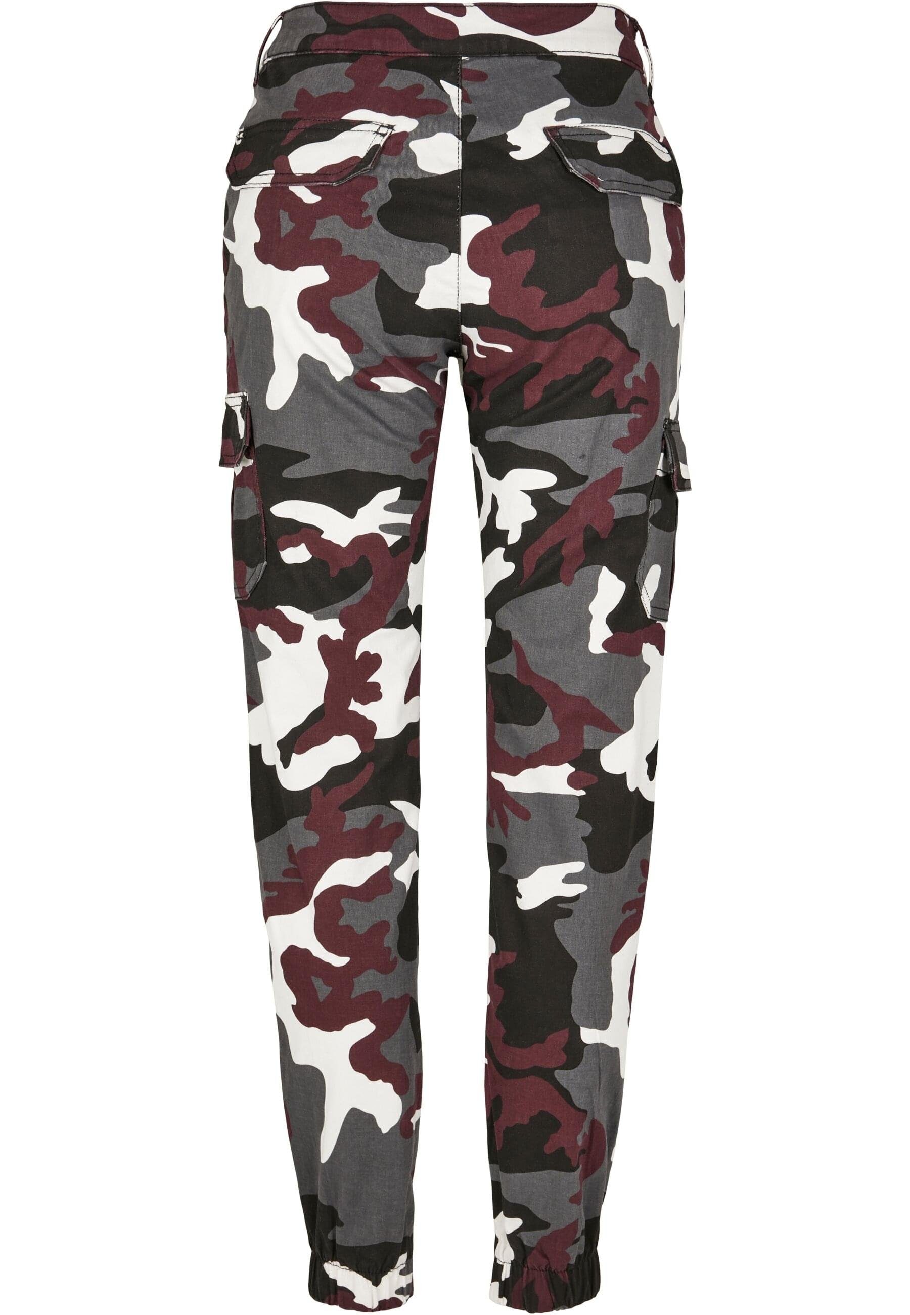 URBAN CLASSICS Cargohose Damen Ladies High Cargo Camo wine Waist (1-tlg) Pants camo