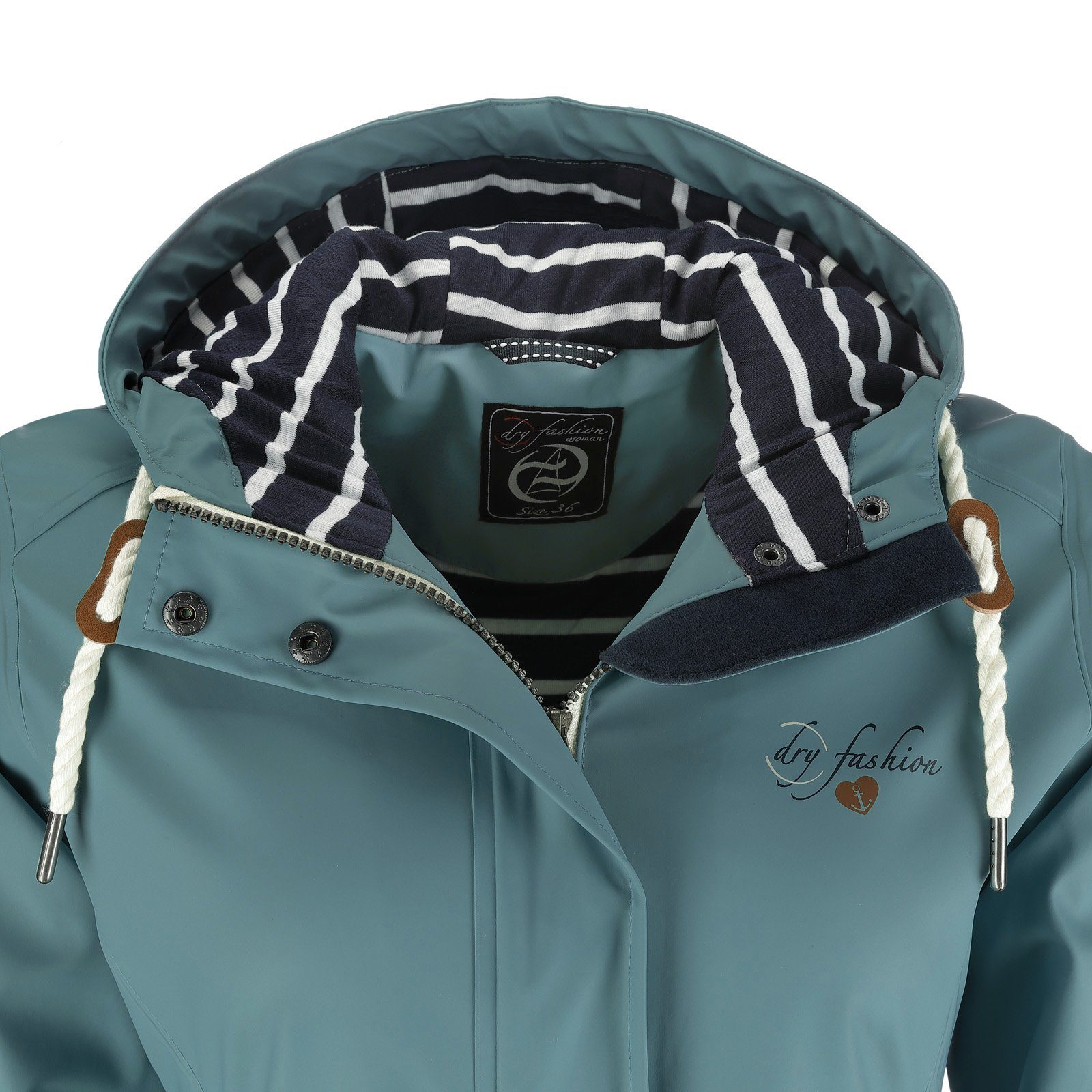 Dry Fashion Regenjacke Kiel Damen Regenmantel - Outdoor-Jacke Parka Wasserdicht & Winddicht Verschweißte Nähte, Kapuze verstellbar, abgedeckter Reißverschluss