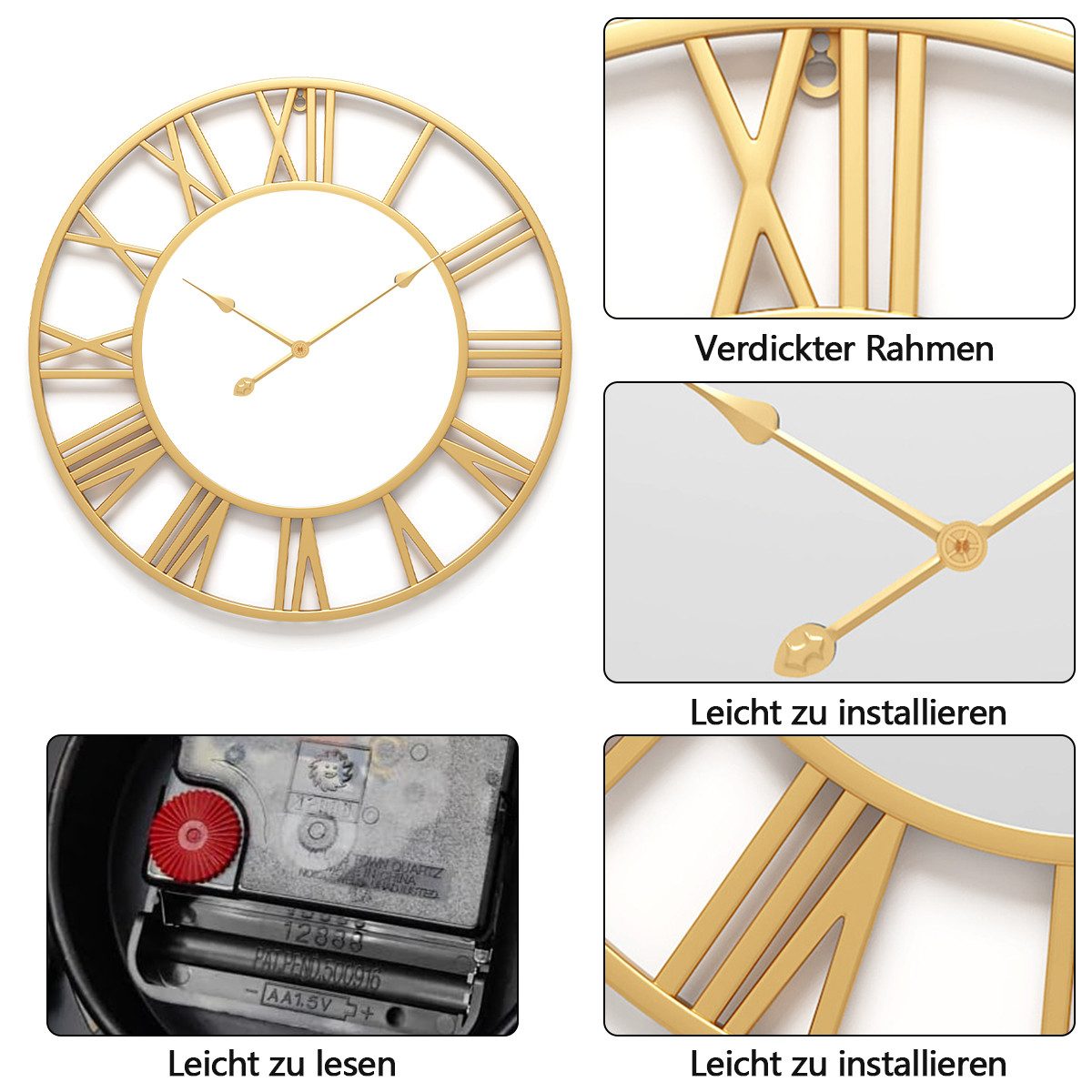 ZEUOPQ Wanduhr Wanduhr Spiegel 40cm Metall-Spiegel-Wanduhr, günstig online kaufen