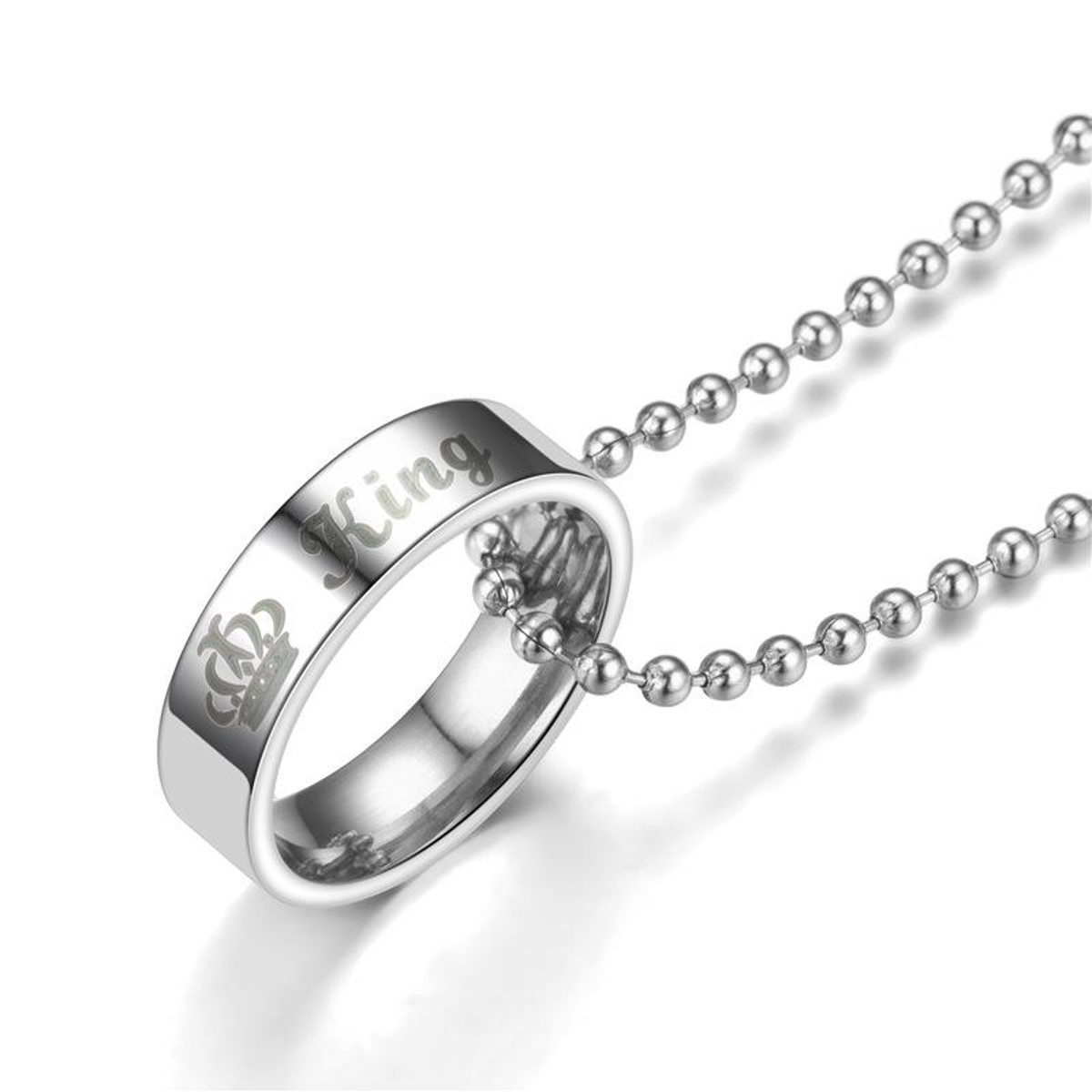 KARMA Partnerkette Partnerkette Ringe Queen King Edelstahl Silber Halskette modern (Herrenhalskette Damen Herren Schmuck, kürzbar Kugelkette Edelstahlhalskette Damenhalskette), Paarkette modern Halskette Edelstahlhalskette Mann Frau