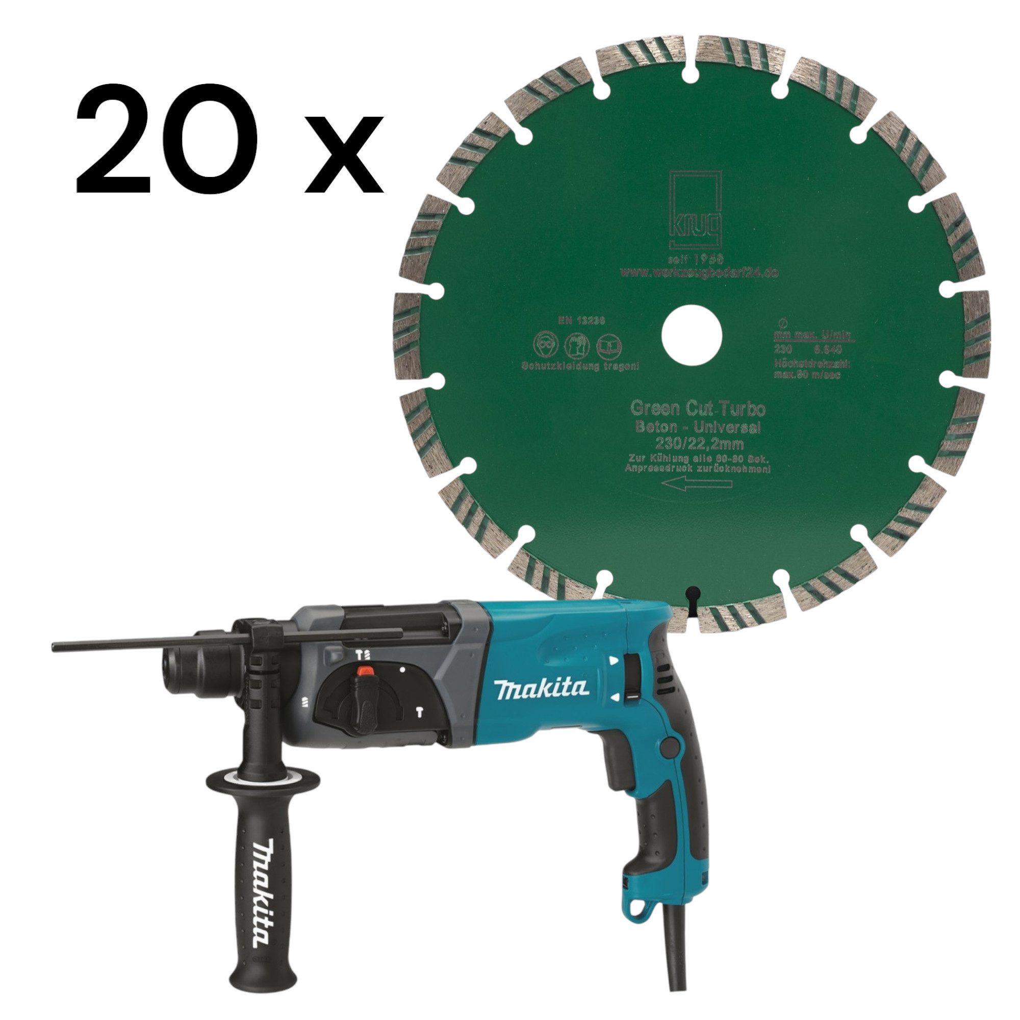Makita Kombihammer 1 x Kombihammer - Makita HR2470 + 20x Diamantscheibe Green Cut Turbo 2