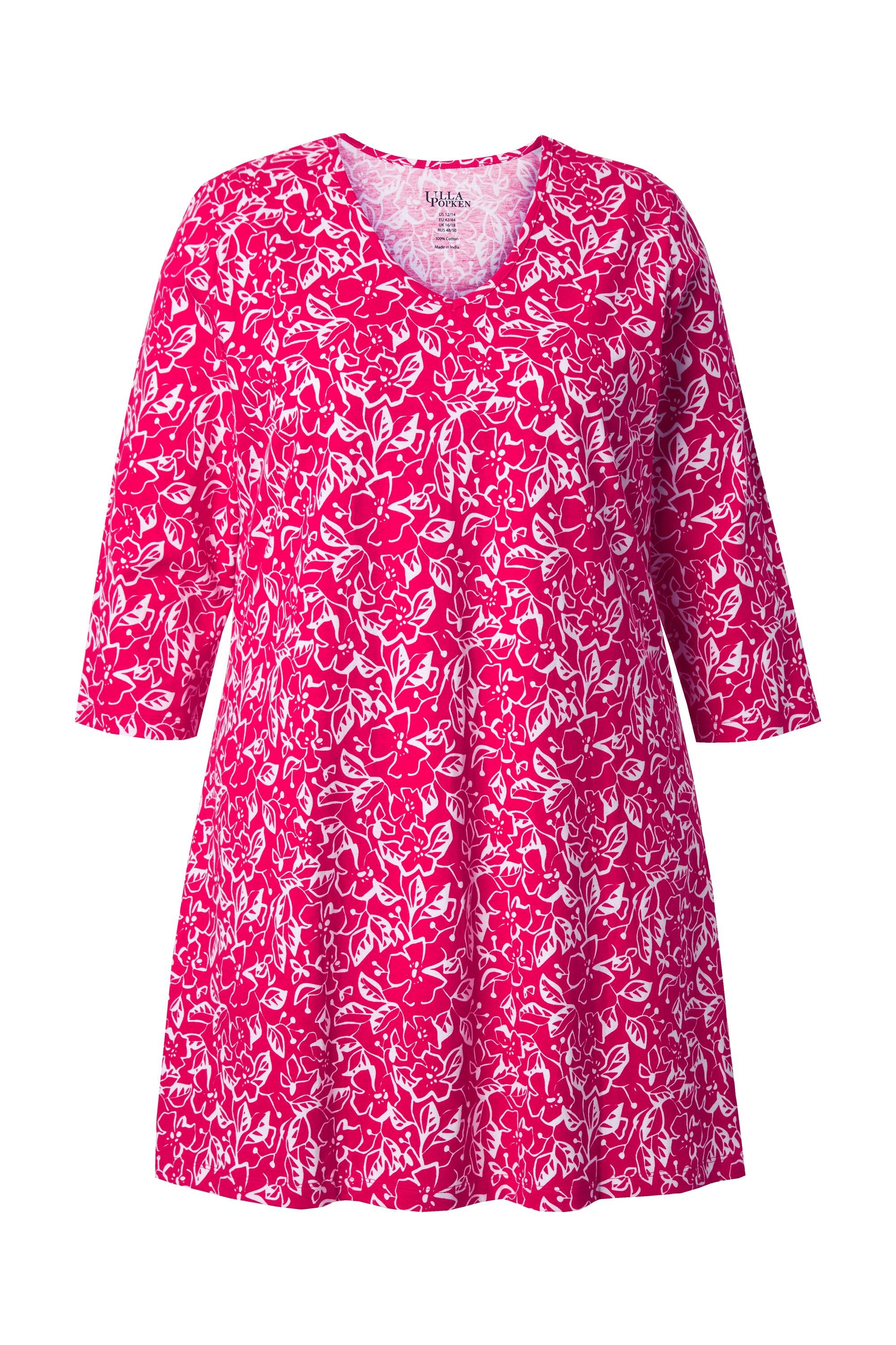 Ulla Popken Longshirt Longshirt Blüten A-Linie V-Ausschnitt 3/4-Arm günstig online kaufen