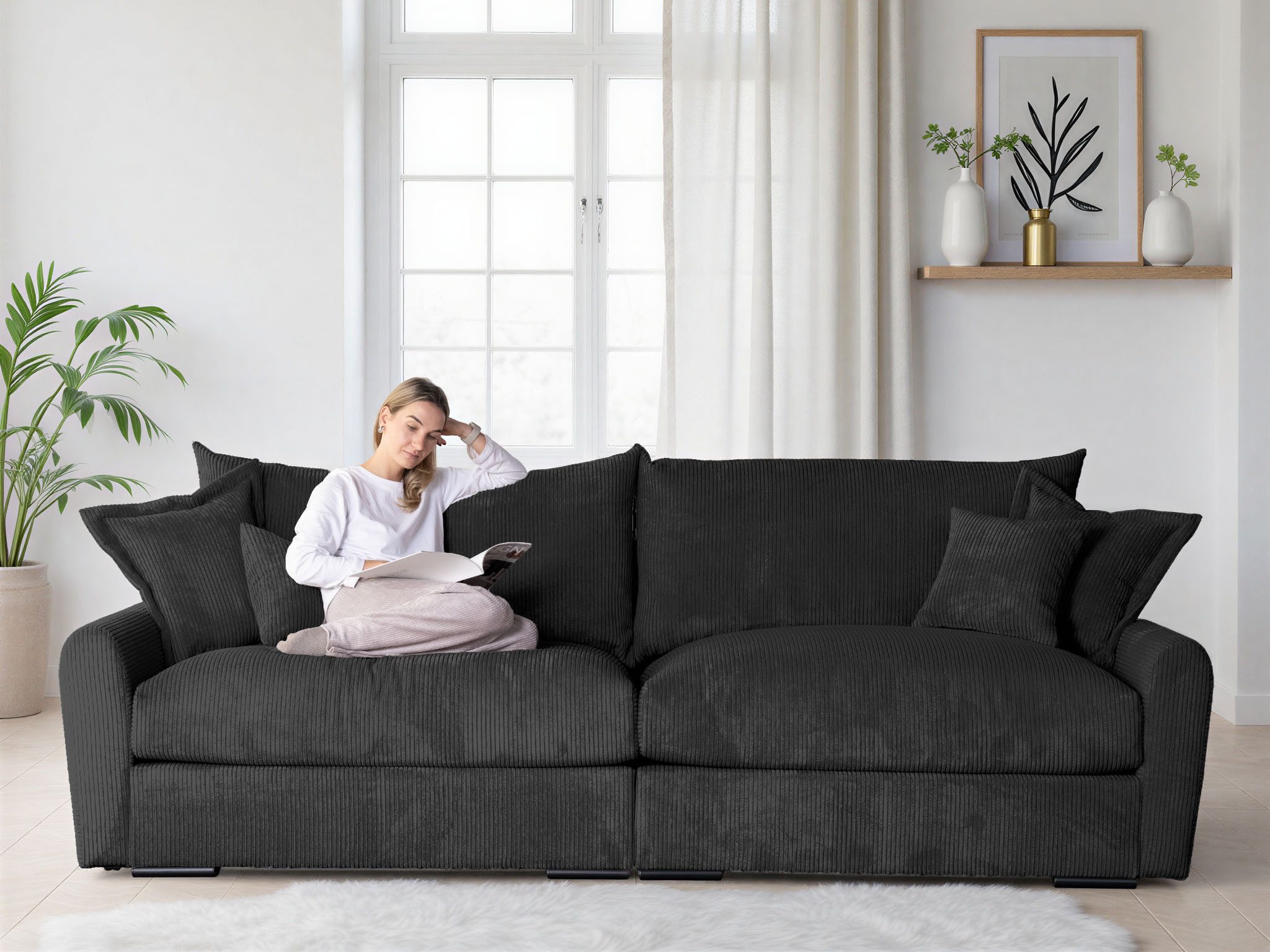 Home affaire Big-Sofa Finca XL, B: 190 cm, 4 Zierkissen, Mega-Sofa, in Cord oder Chenille-Struktur, Federkern