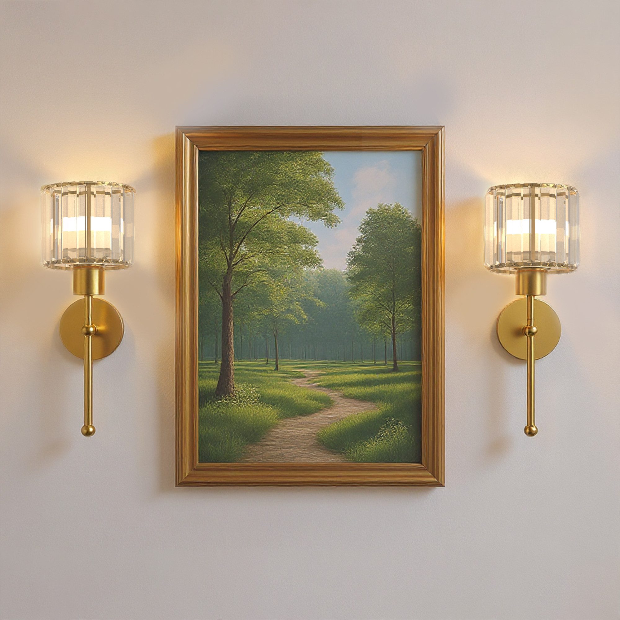 LOHAS-LED Wandleuchte 2er Set zylindrische Kristall-Wandlampe in Gold, LED wechselbar, Warmweiß bis Kaltweiß mit RGB-Farbwechsel, 3200 mAh Akku-Leuchte mit RGB-Farben, Dimmer und Timer