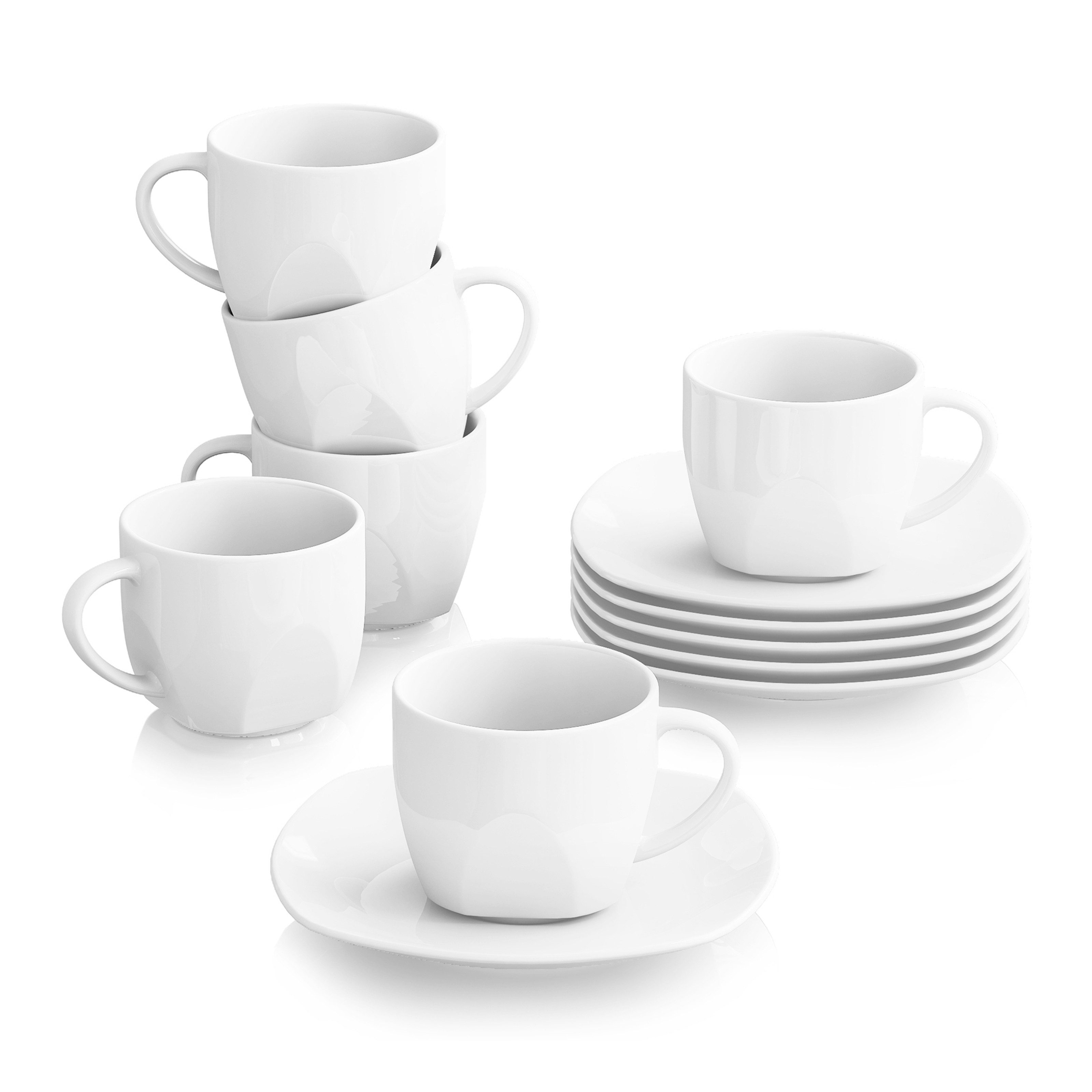 MALACASA Tasse 6tlg Kaffeeservice, ELISA Porzellan Tassen-Set, Grauweiß, 6-tlg., Porzellan