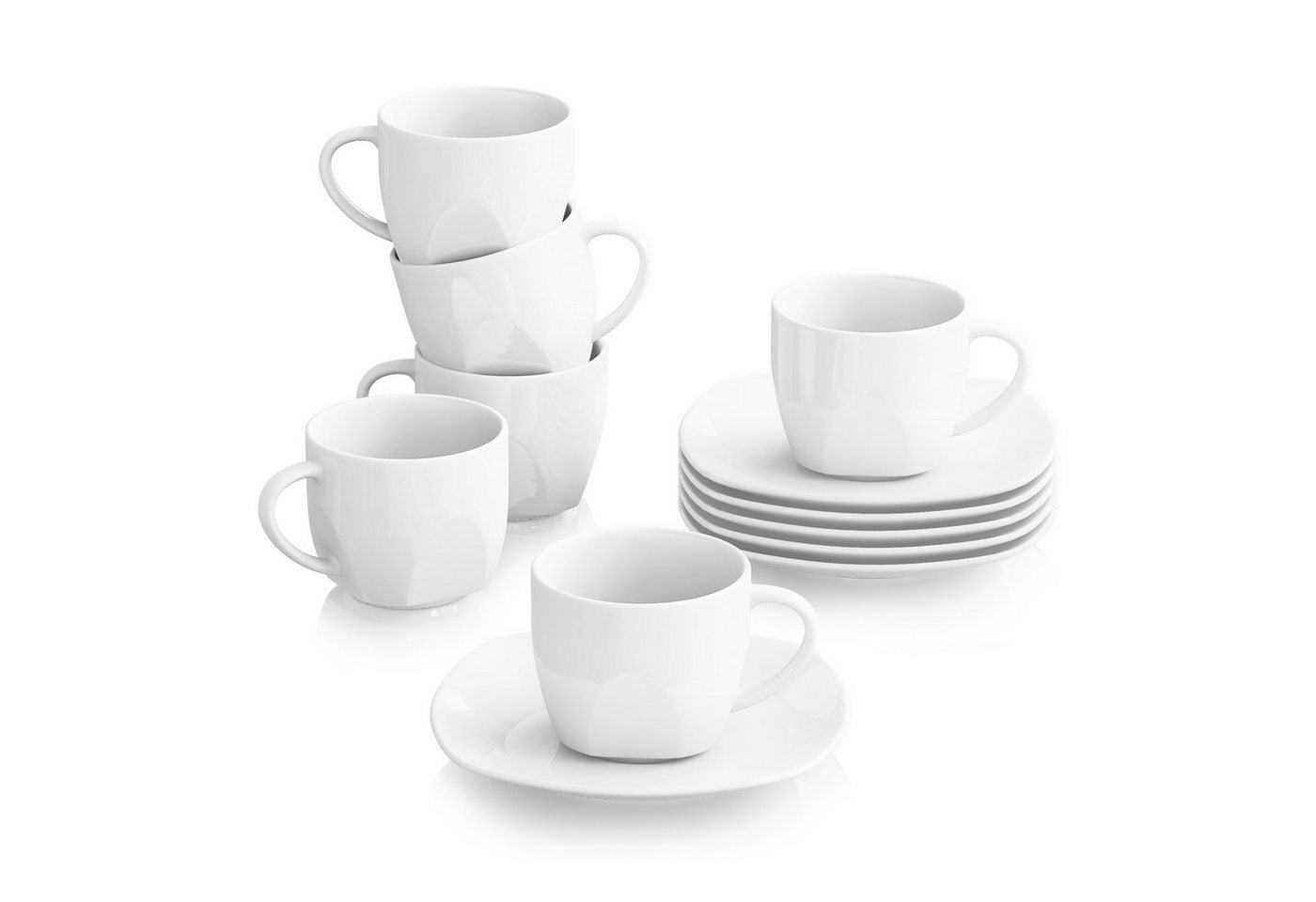 MALACASA Tasse 6tlg Kaffeeservice, ELISA Porzellan Tassen-Set, Grauweiß, 6-tlg., Porzellan