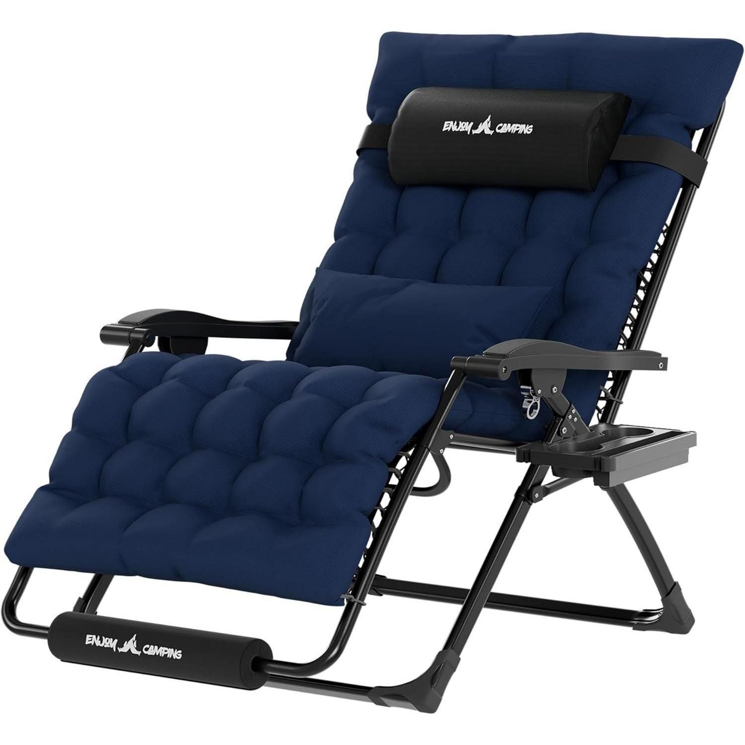 Gartenliege Sonnenliege klappbar mit Getränkehalter und Auflage, extra groß, Navy