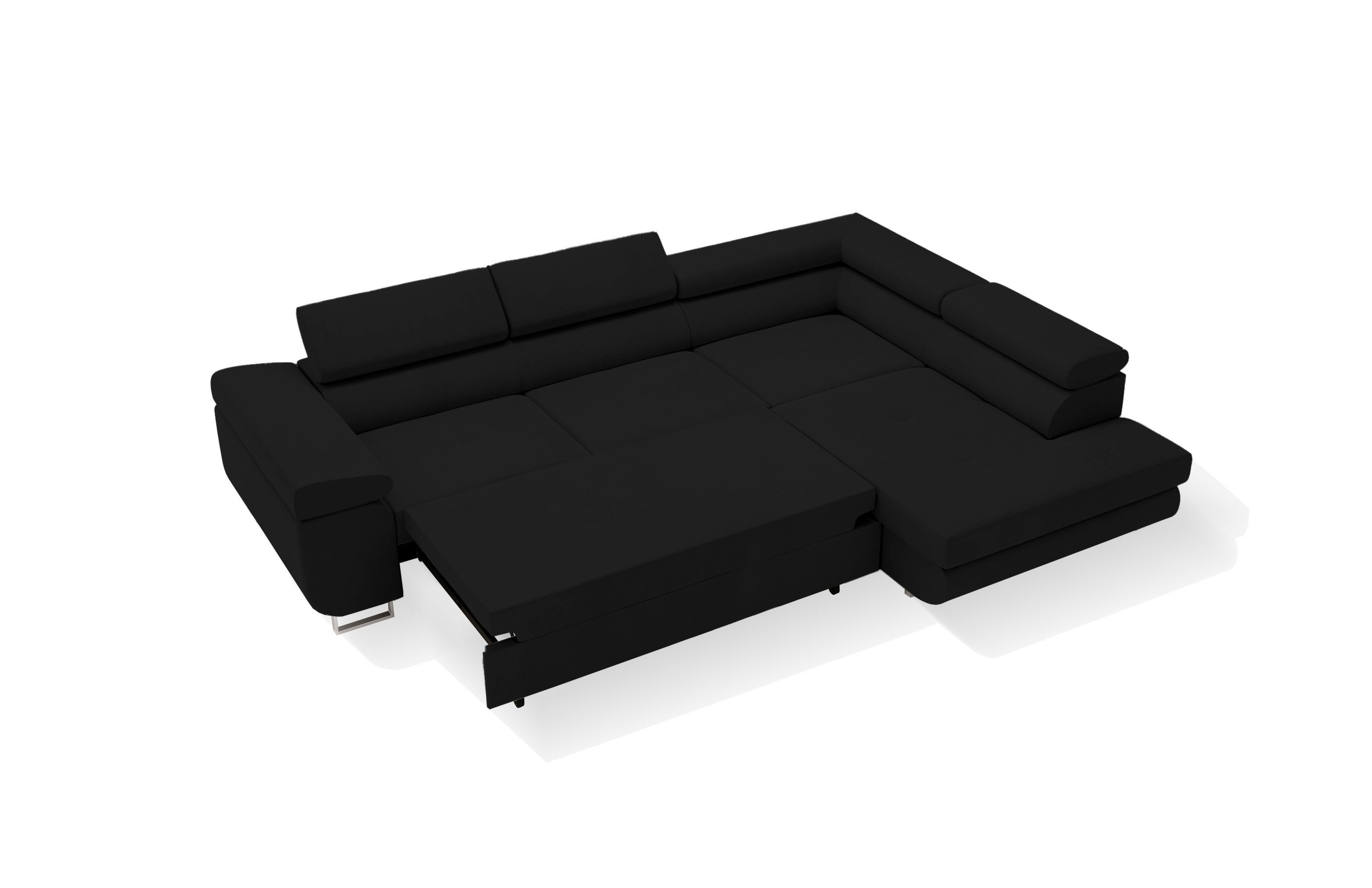 Goldstoff Ecksofa mit Schlaffunktion & Bettkasten - hochwertiges Sofa, Couch mit Schlaffunktion für Wohnzimmer - Schlafsofa - Eckcouch, Eckcouch mit praktischem Bettkasten in schwarz