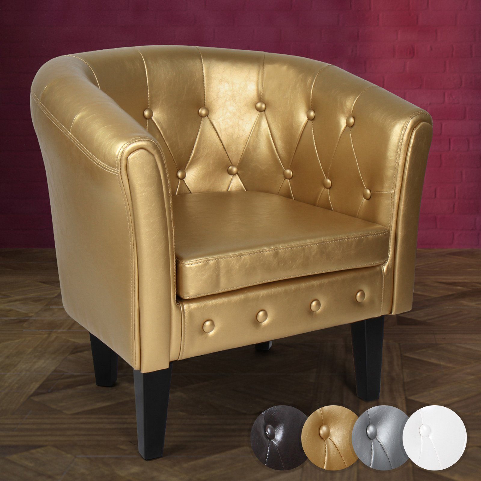 Rautenmuster, und Chesterfield-Sessel 1er Cocktailsessel, Armsessel, aus oder Wohnzimmer - MIADOMODO Clubsessel, 2er Chesterfield Set Möbel Holz Kupfernieten mit (1-St) Kunstleder, Gold und - Loungesessel, Farbwahl, Sessel