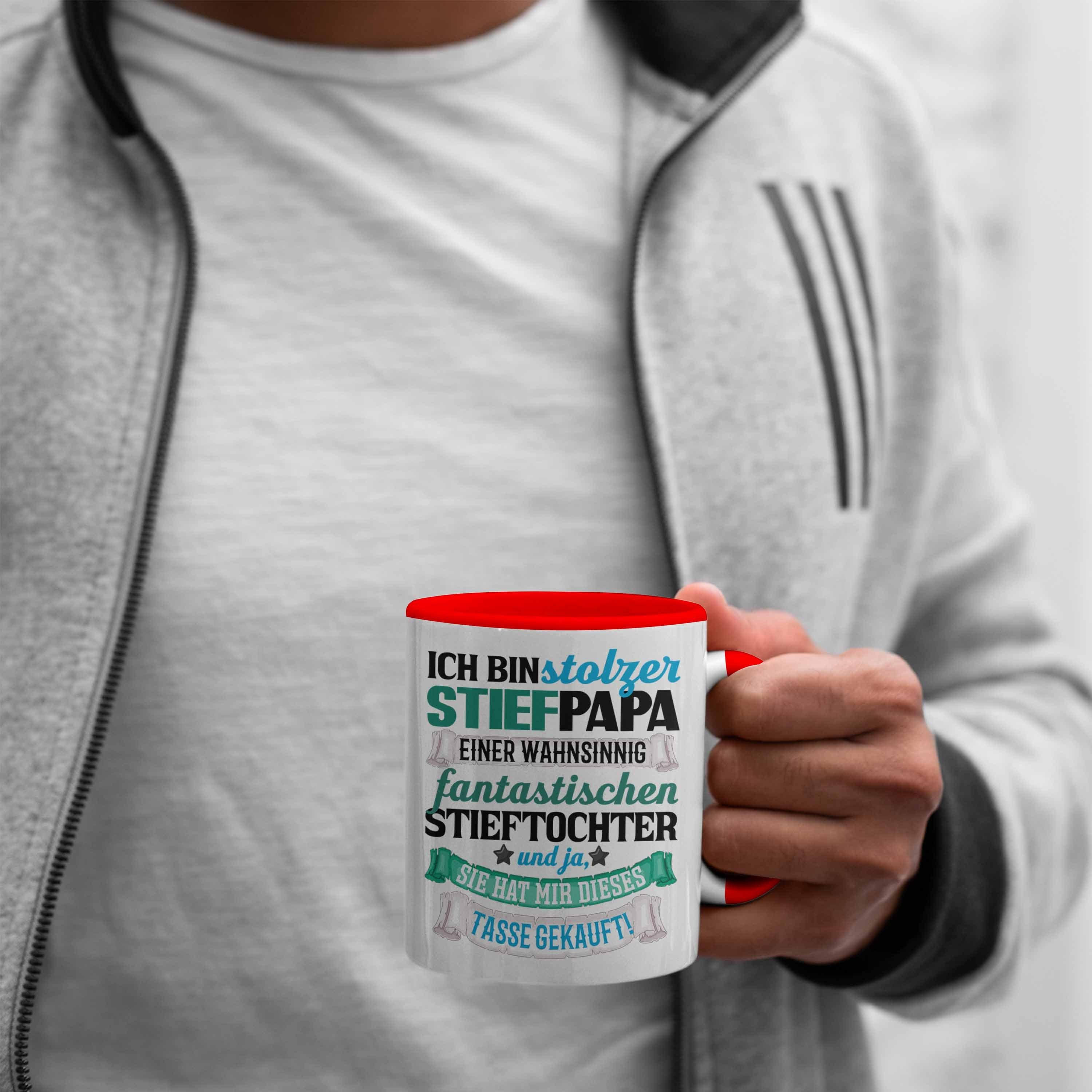Trendation Tasse Bonus Papa für Geschenk Stolzer Geschenkidee Tasse Rot Stiefvater Vatertag