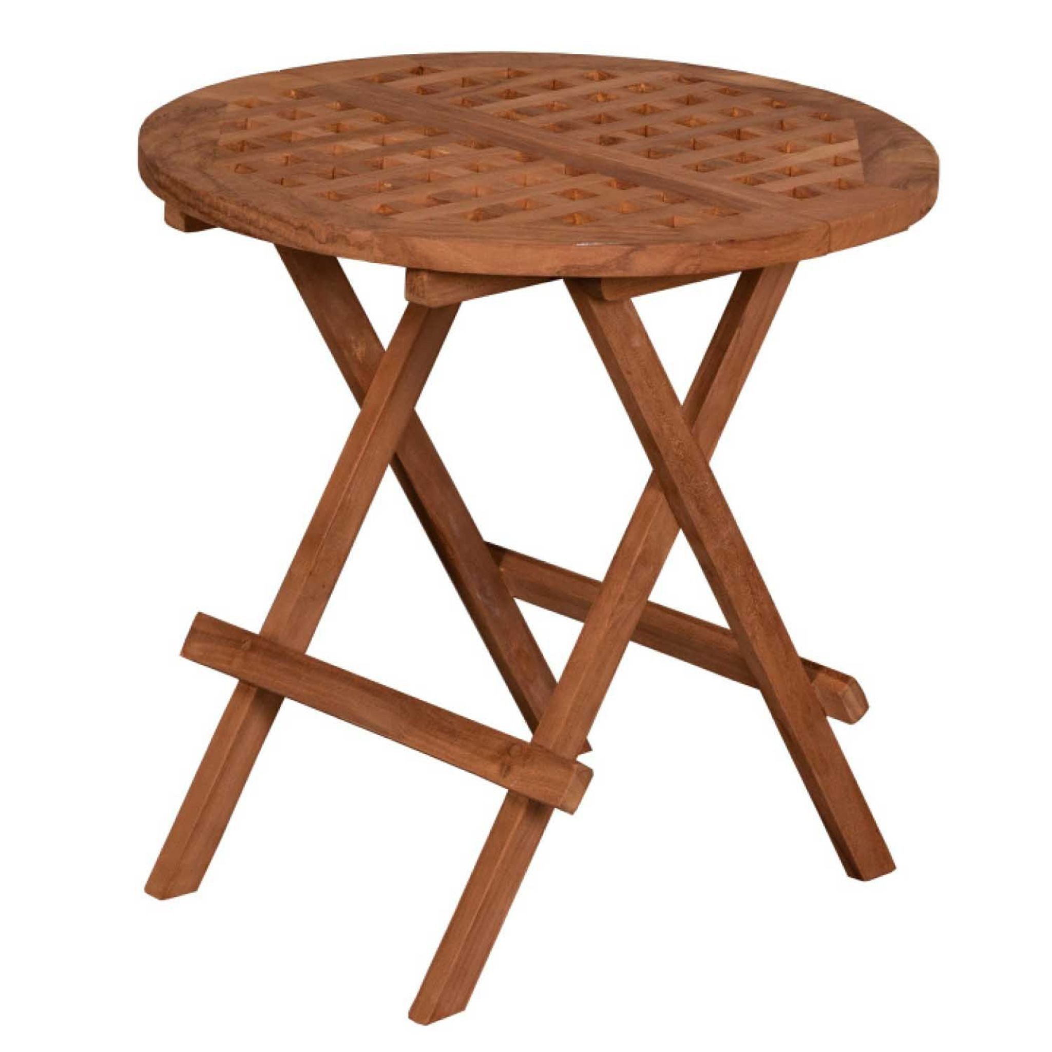 MR.DEKO Beistelltisch Dorset Teakholz rund Ø50 cm natur klappbarer Beistelltisch wetterfest (Ideal zu Deckchairs kombinierbar – für drinnen & draußen geeignet, 1-St), Plantagen-Teak Holz– wetterfest, vielseitig, 51 cm hoch