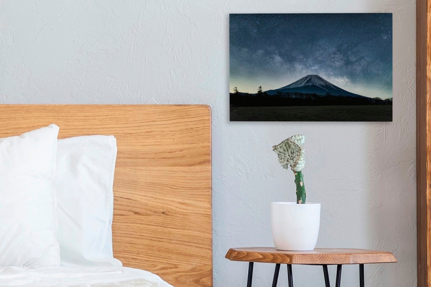 Leinwandbilder, bei OneMillionCanvasses® cm Aufhängefertig, Wandbild Der Nacht, Fuji japanische St), (1 30x20 Wanddeko, Leinwandbild Vulkan