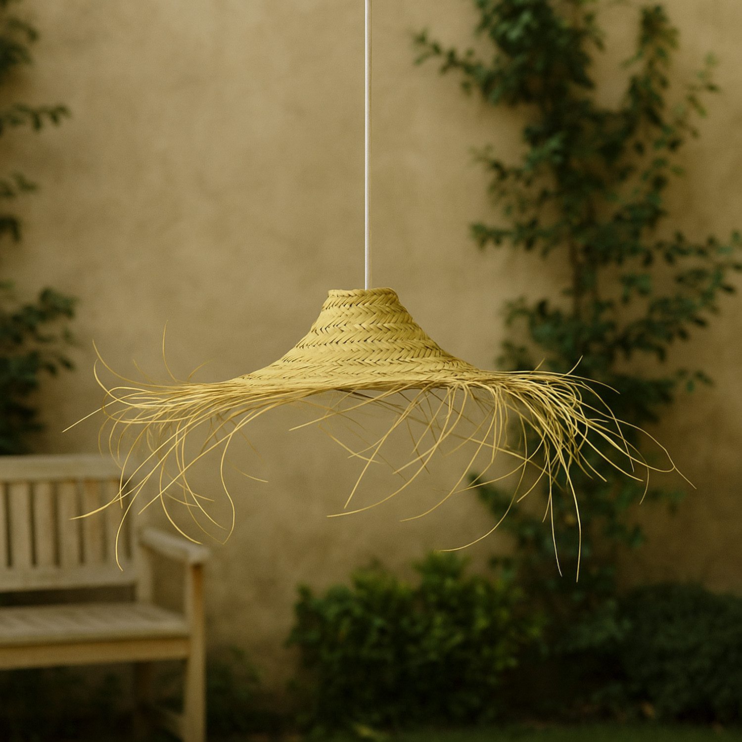 Marrakesch Orient & Mediterran Interior Pendelleuchte Boho Pendelleuchte Mayari modern Lampe aus Palmenblatt in Natur 50 cm, Handarbeit