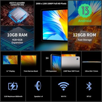 HiGrace Octa-Core-Prozessor 10(4+6) GB RAM+128GB ROM(1TB TF) 6800mAh Tablet (11", Android 13, Mit den besten und erstaunlichsten Funktionen, attraktivem Design)