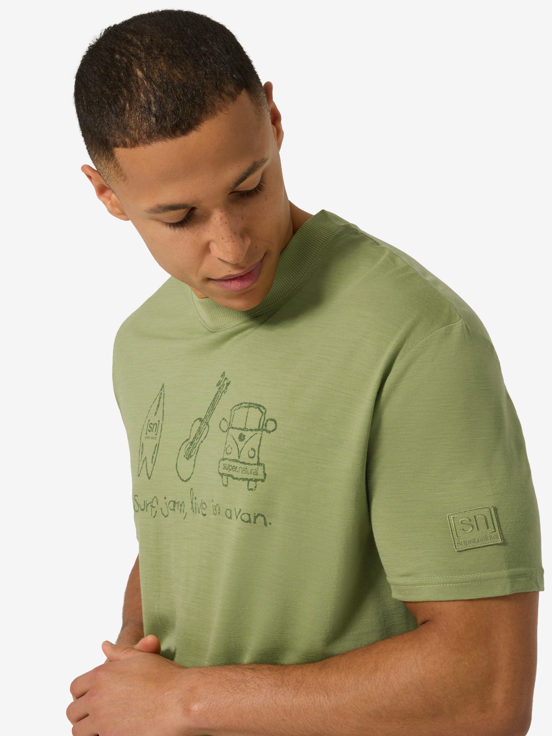SUPER.NATURAL T-Shirt für Herren, nachhaltig, Merino mit Reise-Motiv, atmungsaktiv