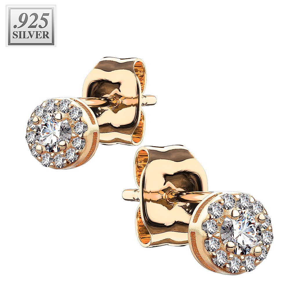 Paar Ohrstecker 1 Paar runde Ohrstecker Zirkonia Kristall Ohrringe 925 Rosegold