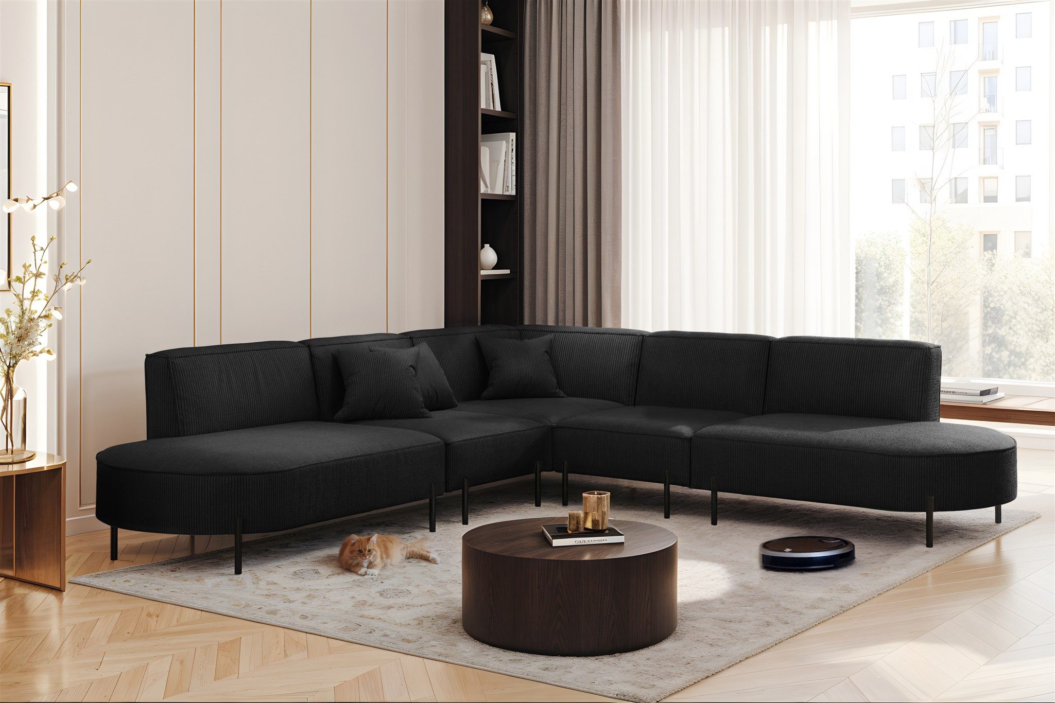 Fun Möbel Ecksofa Sofa VALENCIA Seite universal in Stoff, Rundumbezug günstig online kaufen