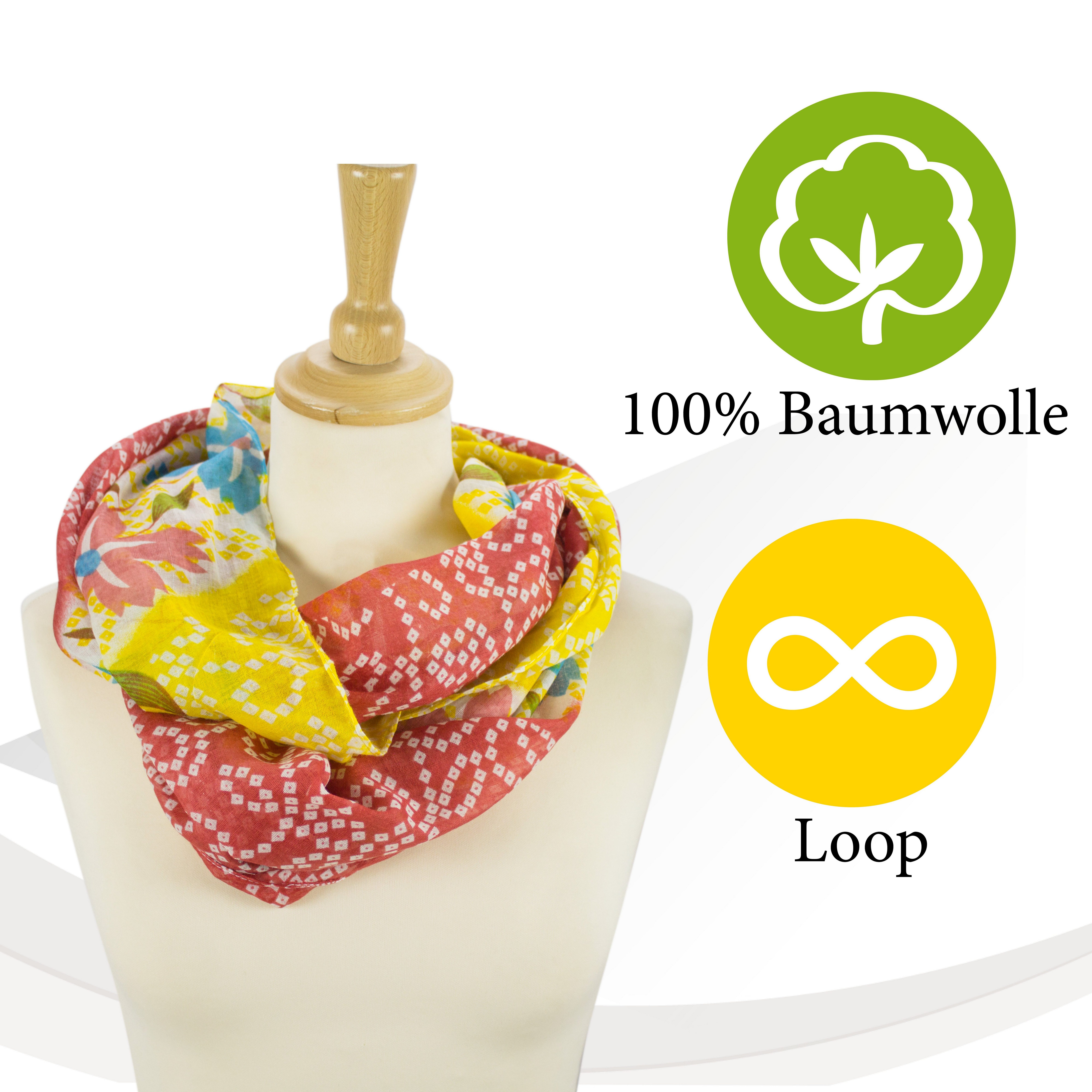 Sunsa Loop Damen Loop Schal 100% Baumwolle Schlauchschal Loopschal mit Blumen, Blumen Design