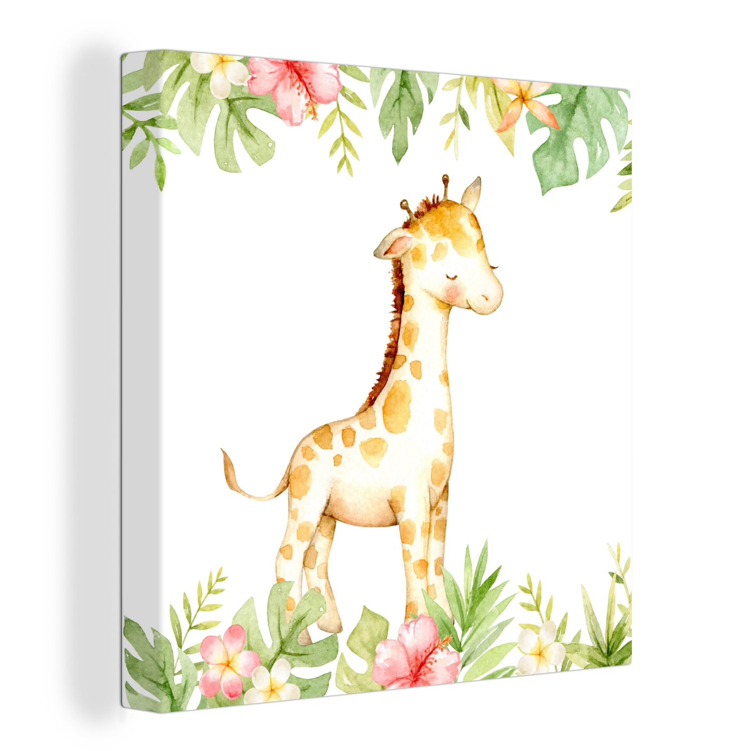 OneMillionCanvasses® Leinwandbild Giraffe - Aquarell - Dschungel, (1 St), Leinwand Bilder für Wohnzimmer Schlafzimmer