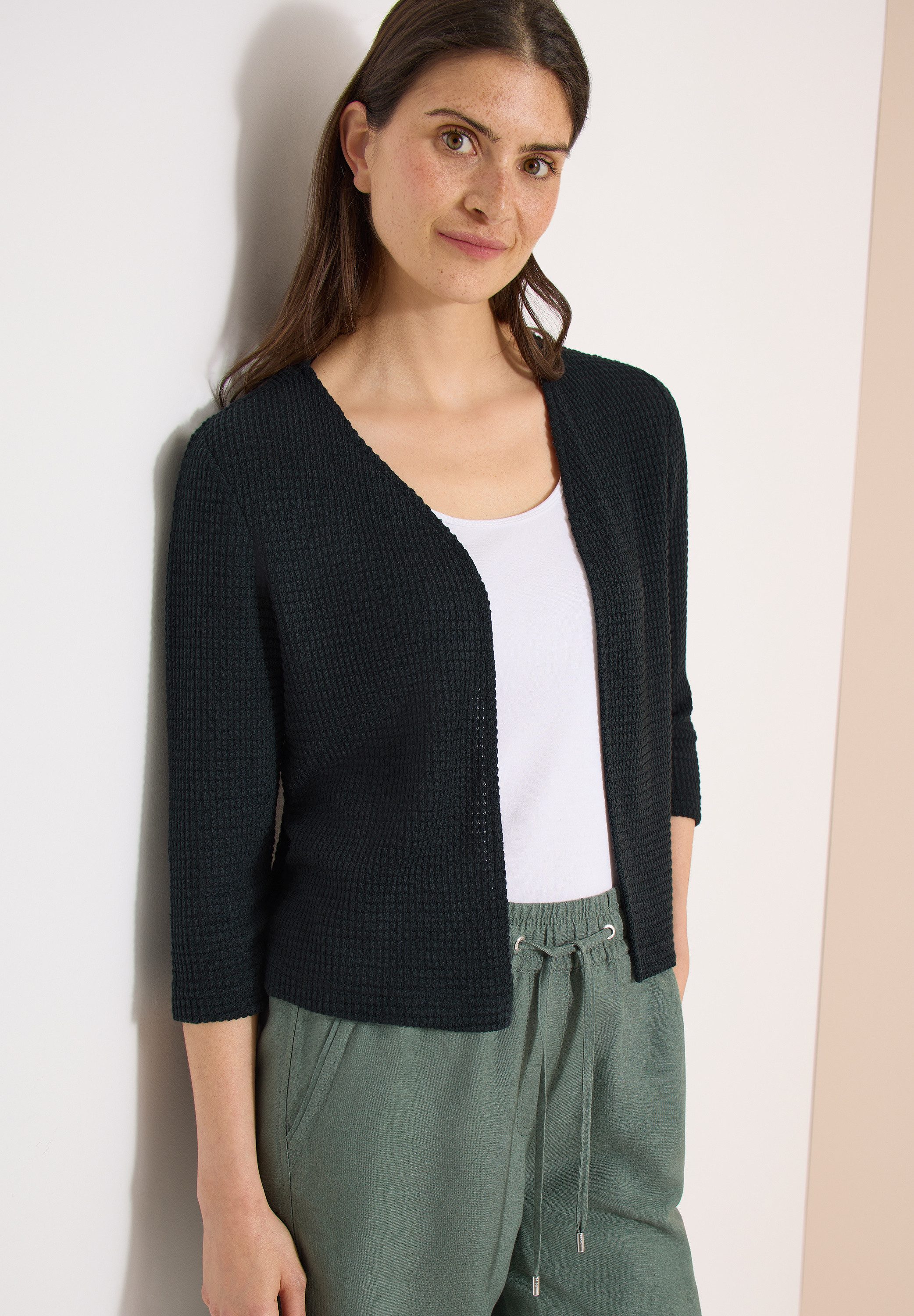CECIL Shirtjacke Offene 3/4-Arm Jacke im Ajour-Look