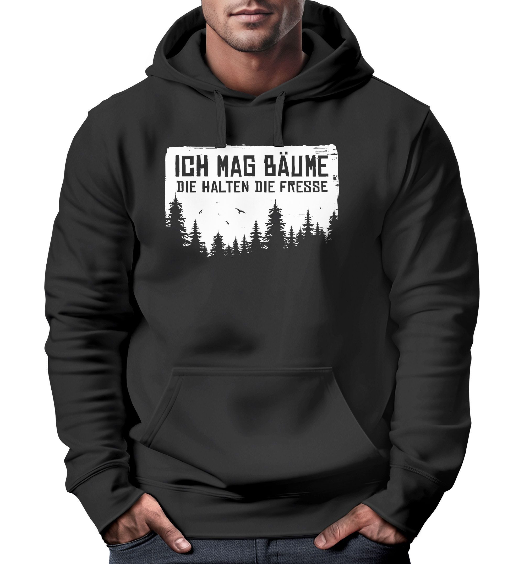 MoonWorks Hoodie Hoodie Herren Bedruckt mit Spruch lustig Ich mag Bäume Sarkasmus