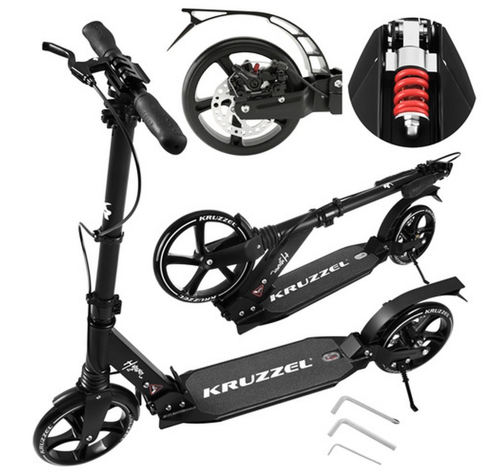 KRUZZEL Tretroller Cityroller Scooter, (1 tlg., Stoßdämpfer, Bremse), große Gummiräder sorgen für ruhige Fahrt, guten Grip
