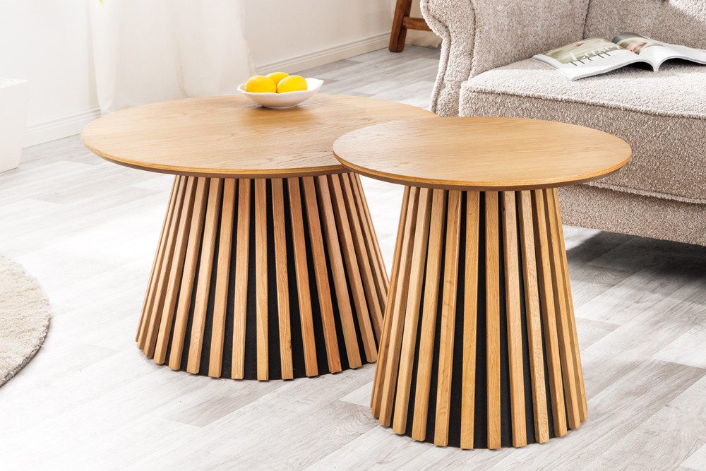 riess-ambiente Couchtisch VALHALLA WOOD 50cm natur · runder Wohnzimmertisch im Japandi-Design (Einzelartikel, 1-St), Säulenfuß aus Massivholz · 1,8cm Tischplatte · Eiche