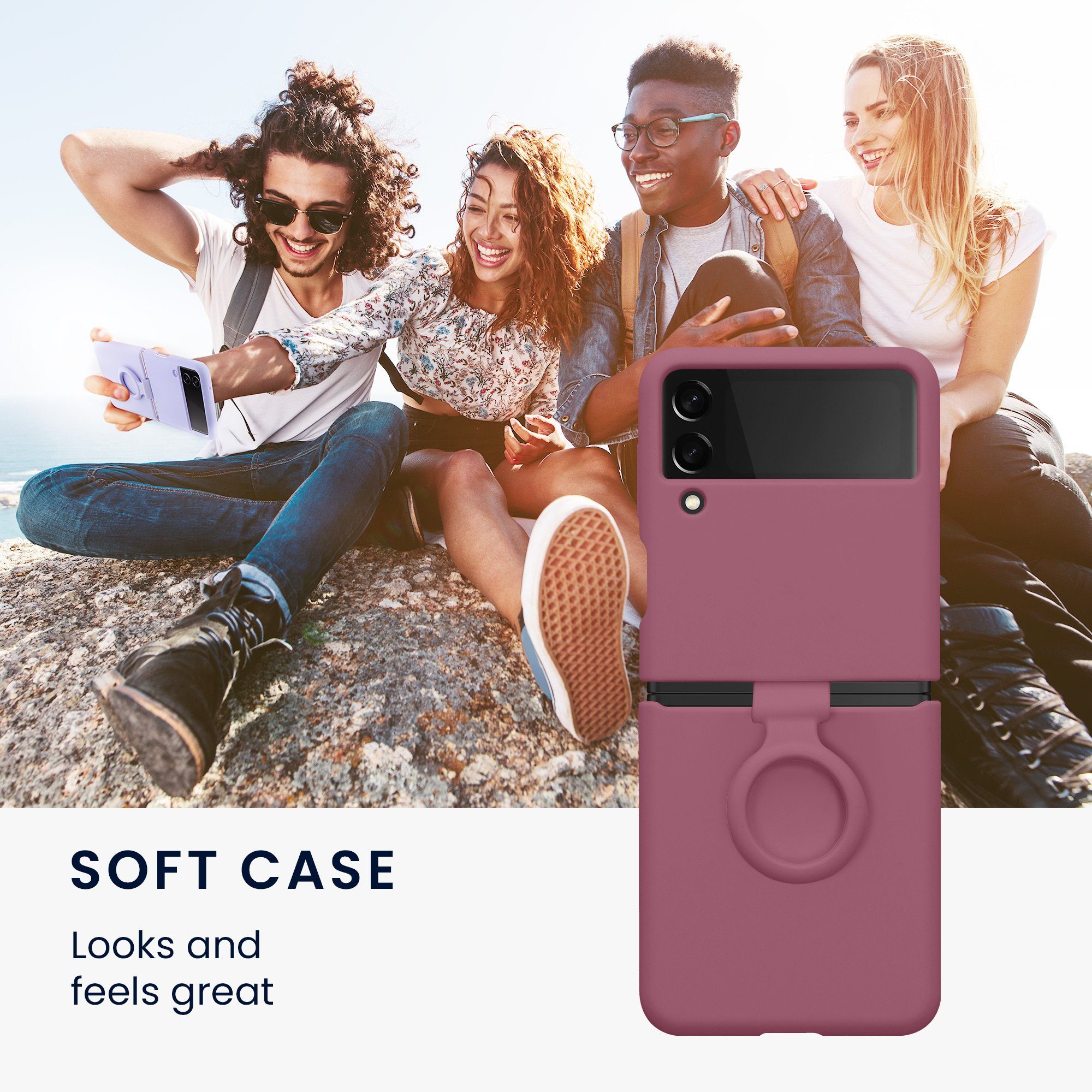 kwmobile Handyhülle Flip Soft Case für Samsung Galaxy Z Flip 3 5G, Silikon Hülle für Foldable Handy - Handyhülle in Dark Rose