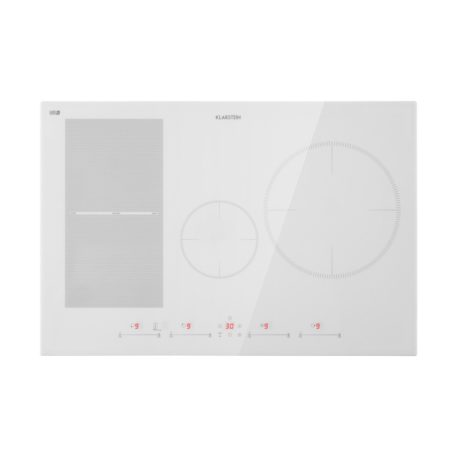 Klarstein Induktions-Kochfeld Delicatessa 77 Hybrid Induktion 4 Zonen 7500W Glaskeramik 28cm Paella, Einbau Induktionskochfeld 4 Platten Glaskeramik Kochfeld Induktion