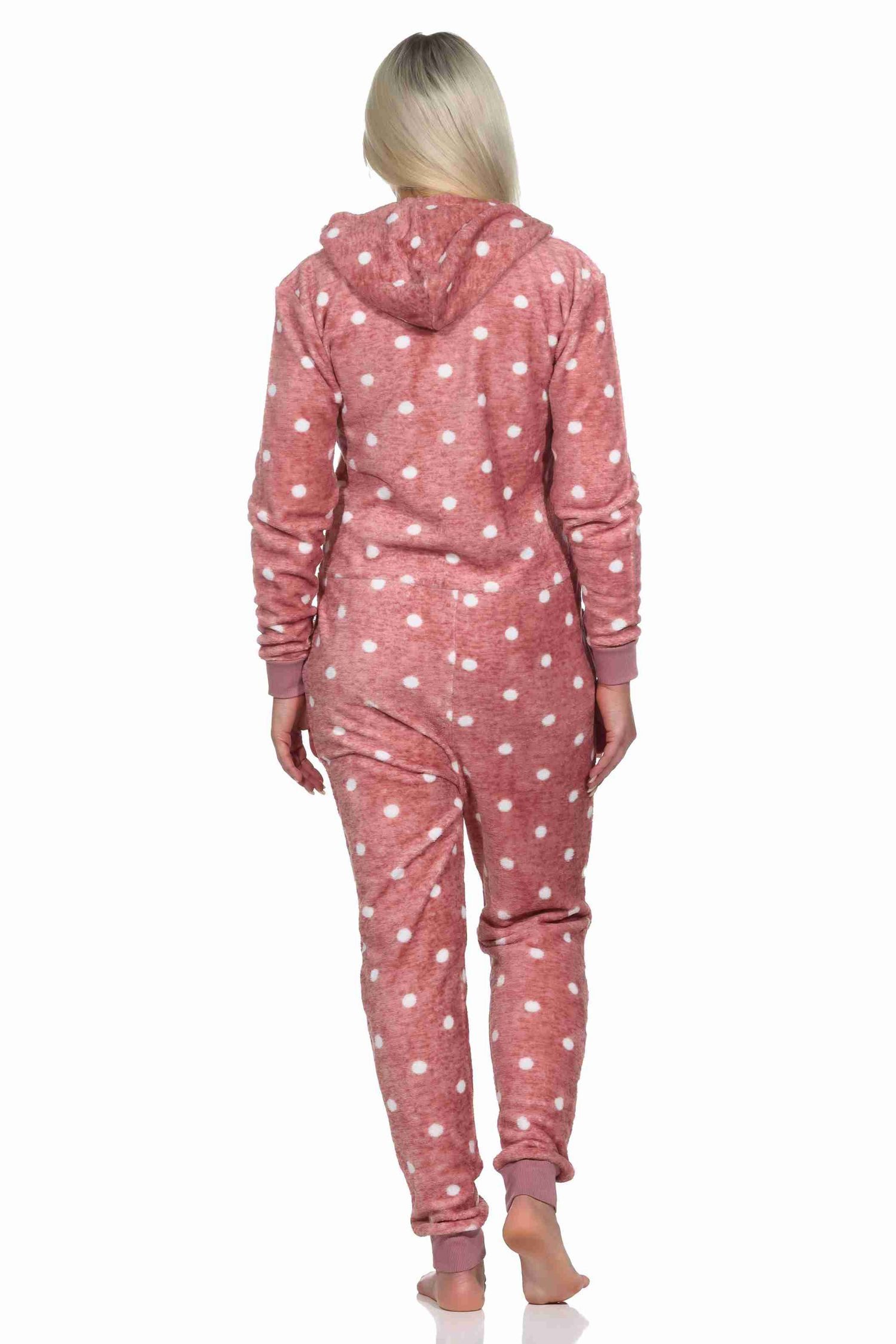 Normann Pyjama Kuschelig warmer Damen Jumpsuit Schlafanzug in Tupfen Punkte Optik – Bild 3 von 4