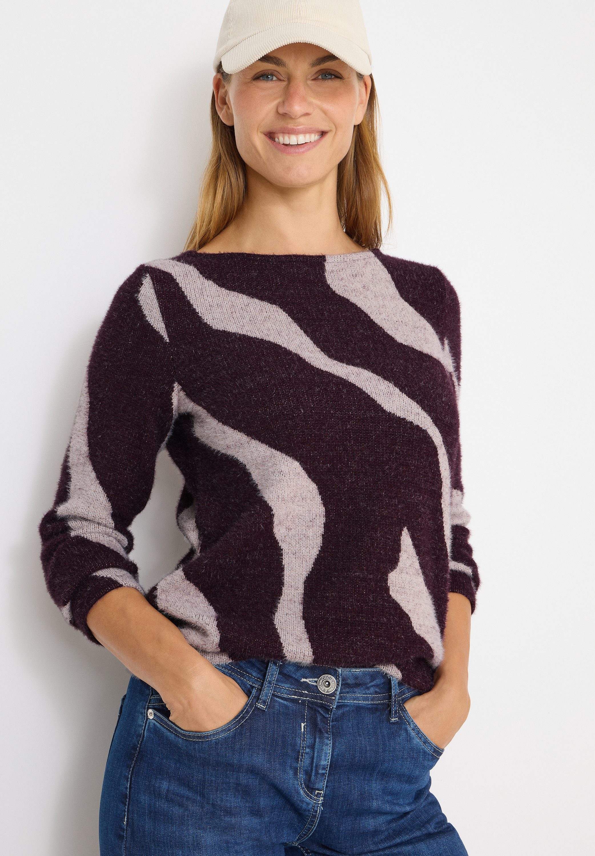 CECIL Strickpullover mit grafischem Muster und in Federgarn-Qualität
