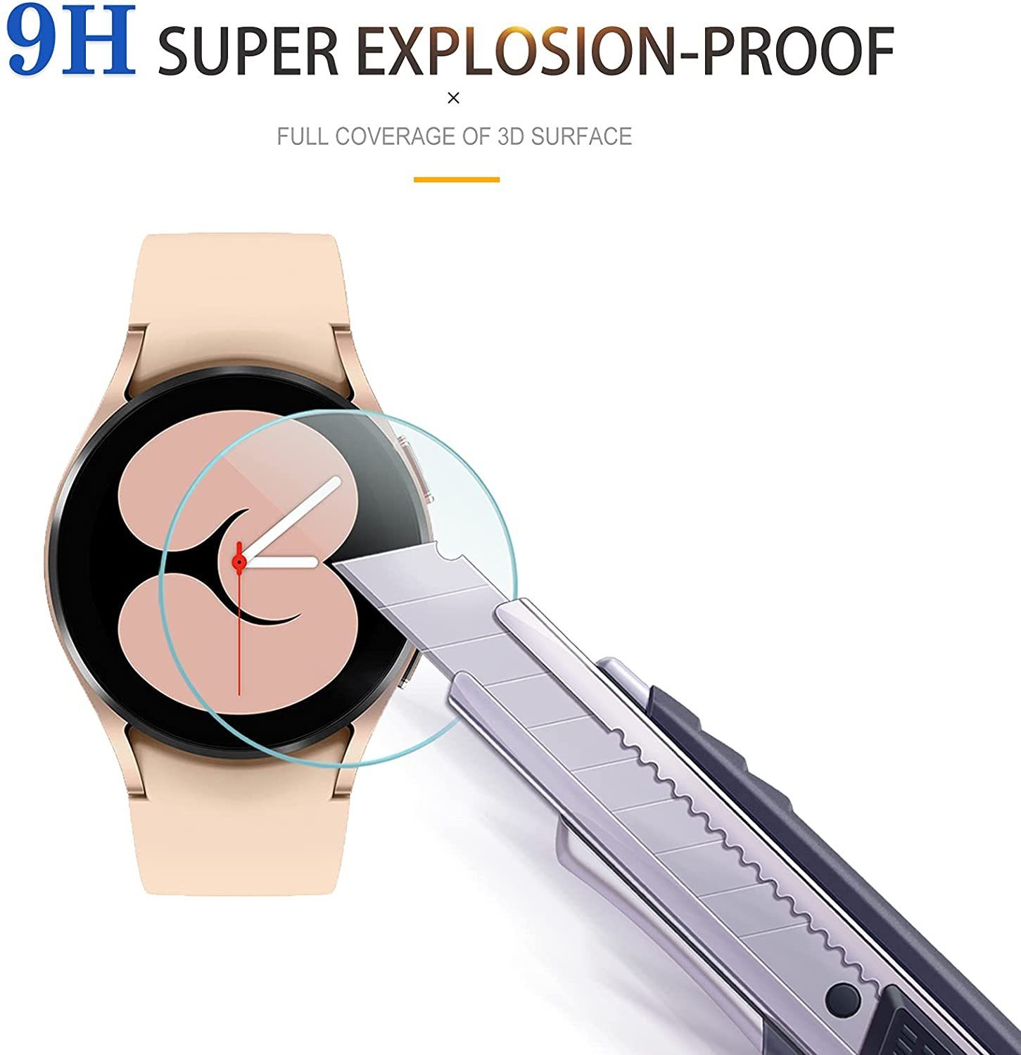 MSM Schutzfolie 3X Hartglas Glasfolie für Samsung Galaxy Watch 4 40 mm Panzerfolie Display Schutzglas 9H