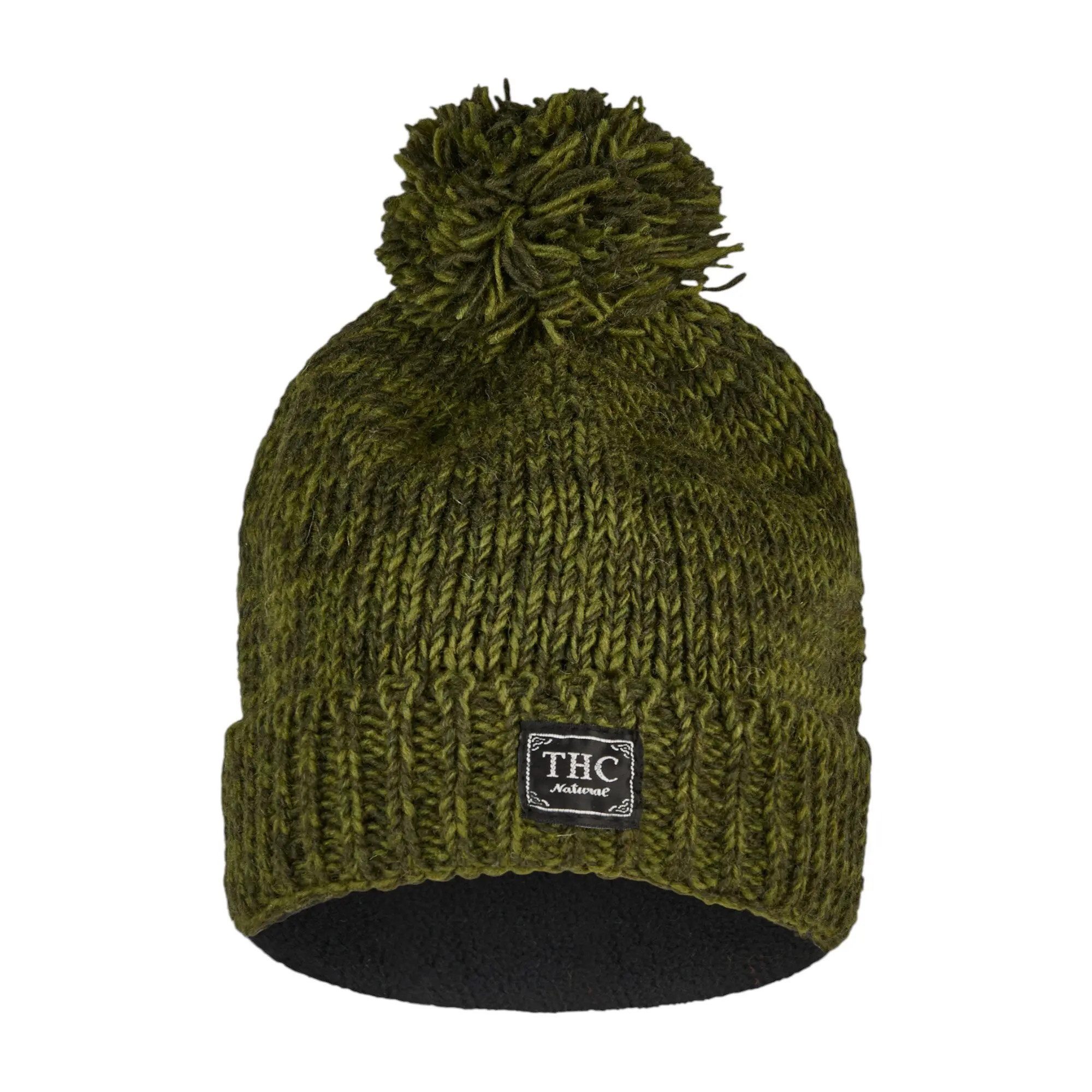 THC Natural Line Bommelmütze THC Schafwoll Pudelmütze 720 grün (1 Stück, 1-St., 1 Stück) Innenfutter: Fleece