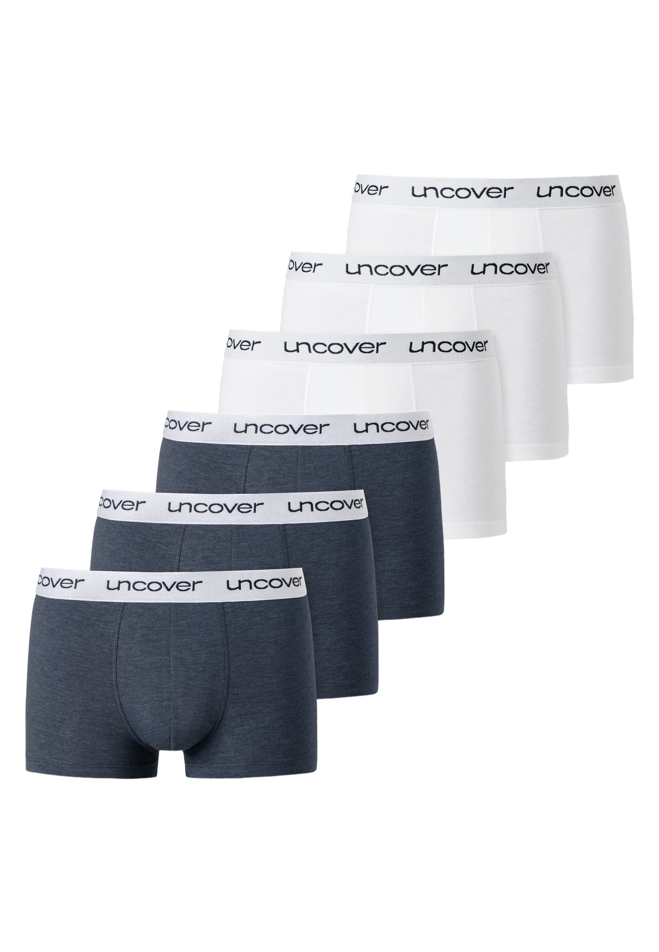 uncover by SCHIESSER Retro Boxer 6er Pack Basic (Spar-Set, 6-St) Retro Short / Pant - Baumwolle - Ohne Eingriff - Blau / Weiß | Boxer anliegend