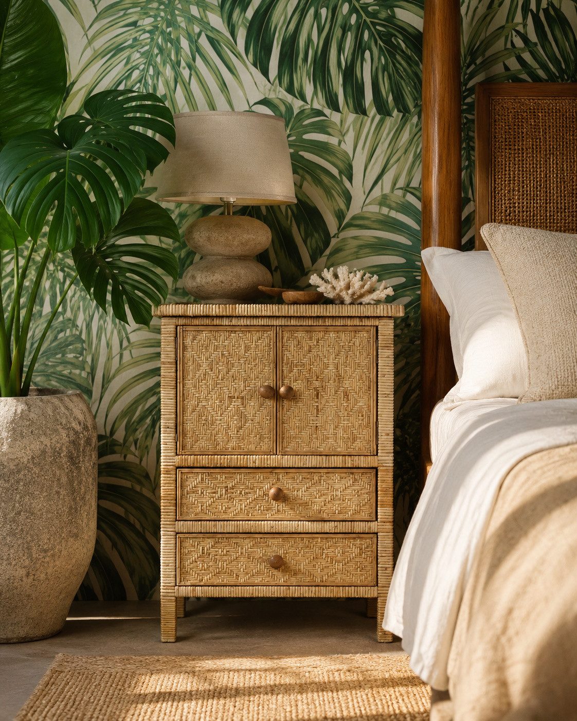 Chic Antique Nachtkommode Kommode Nachttisch Marbella Rattan Bambus