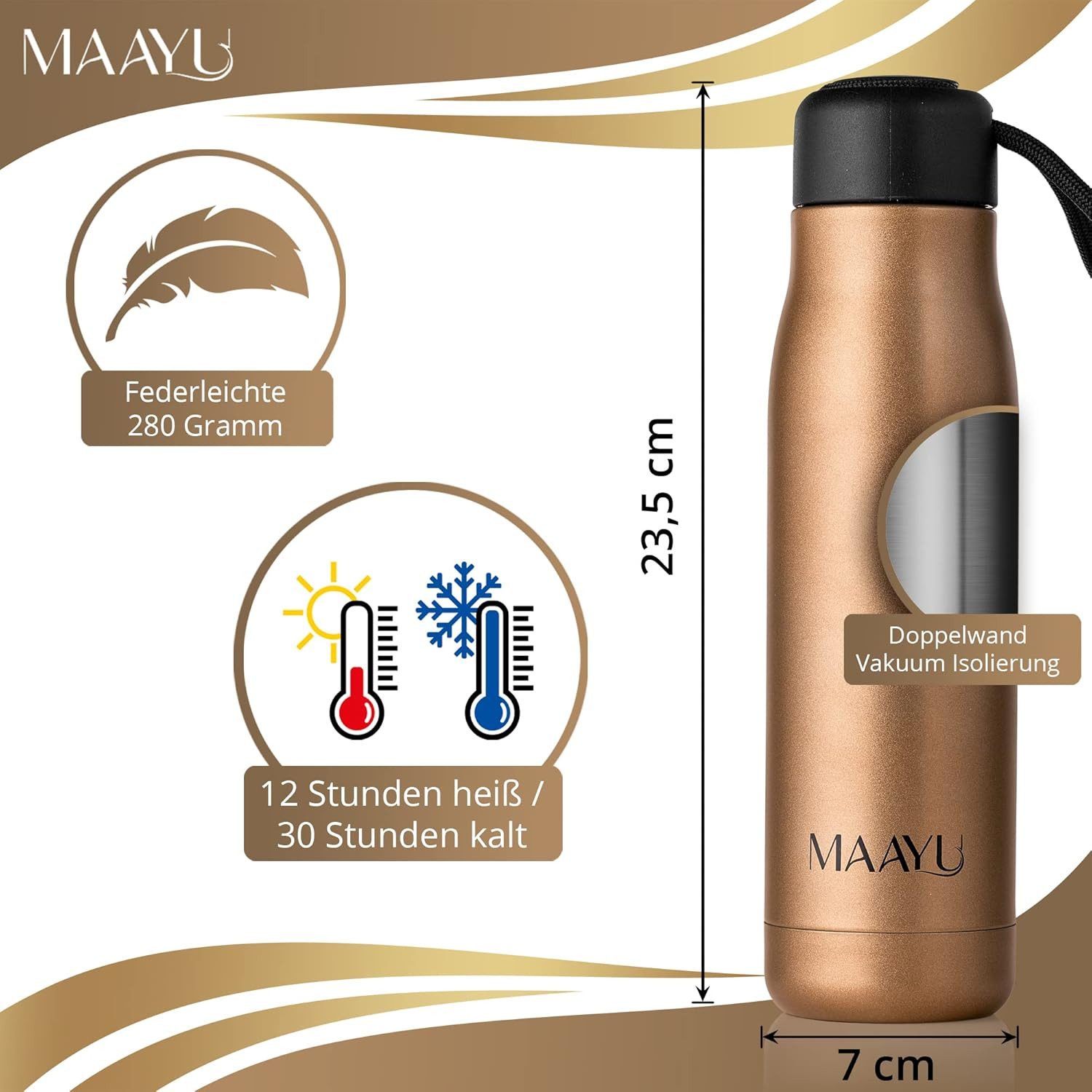 LA CUTE Isolierflasche Thermosflasche 550 ml Edelstahl – BPA-frei, auslaufsicher, 12 Stunden heiß, 30 Stunden kalt, BPA-frei, auslaufsicher, Edelstahl.