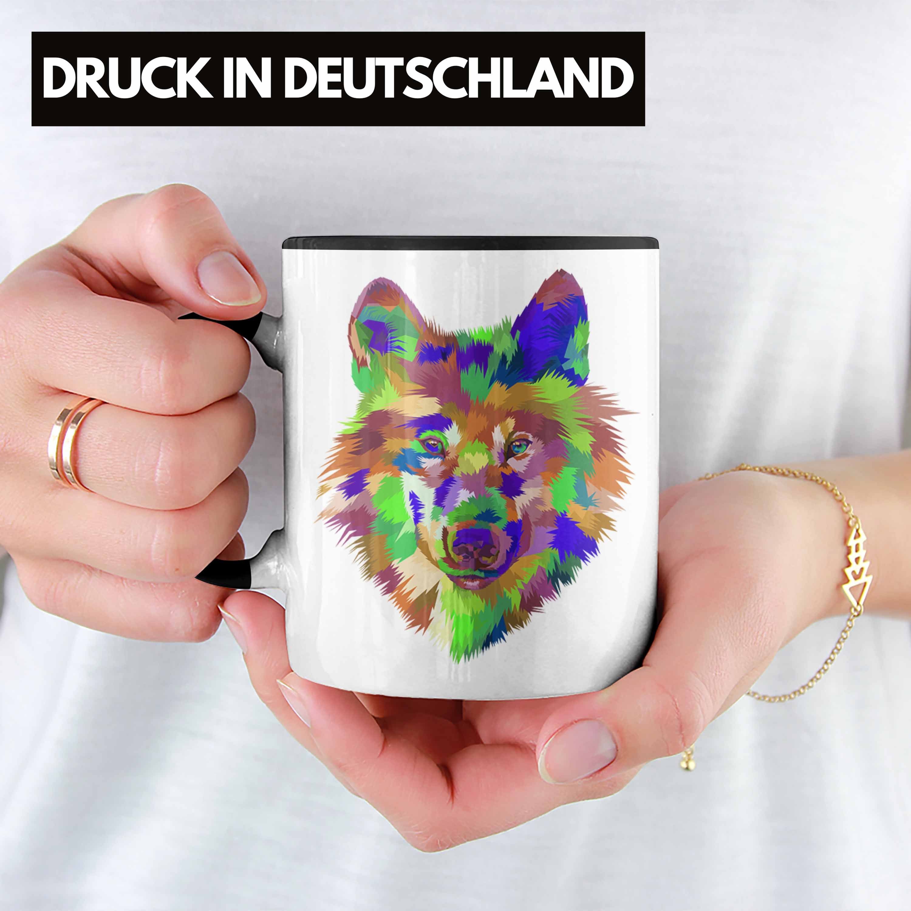 Trendation - Schwarz Trendation Grafiken Poiygon Liebhaber Grafik Wölfe Geschenk Wolf Bunt Tasse Tasse