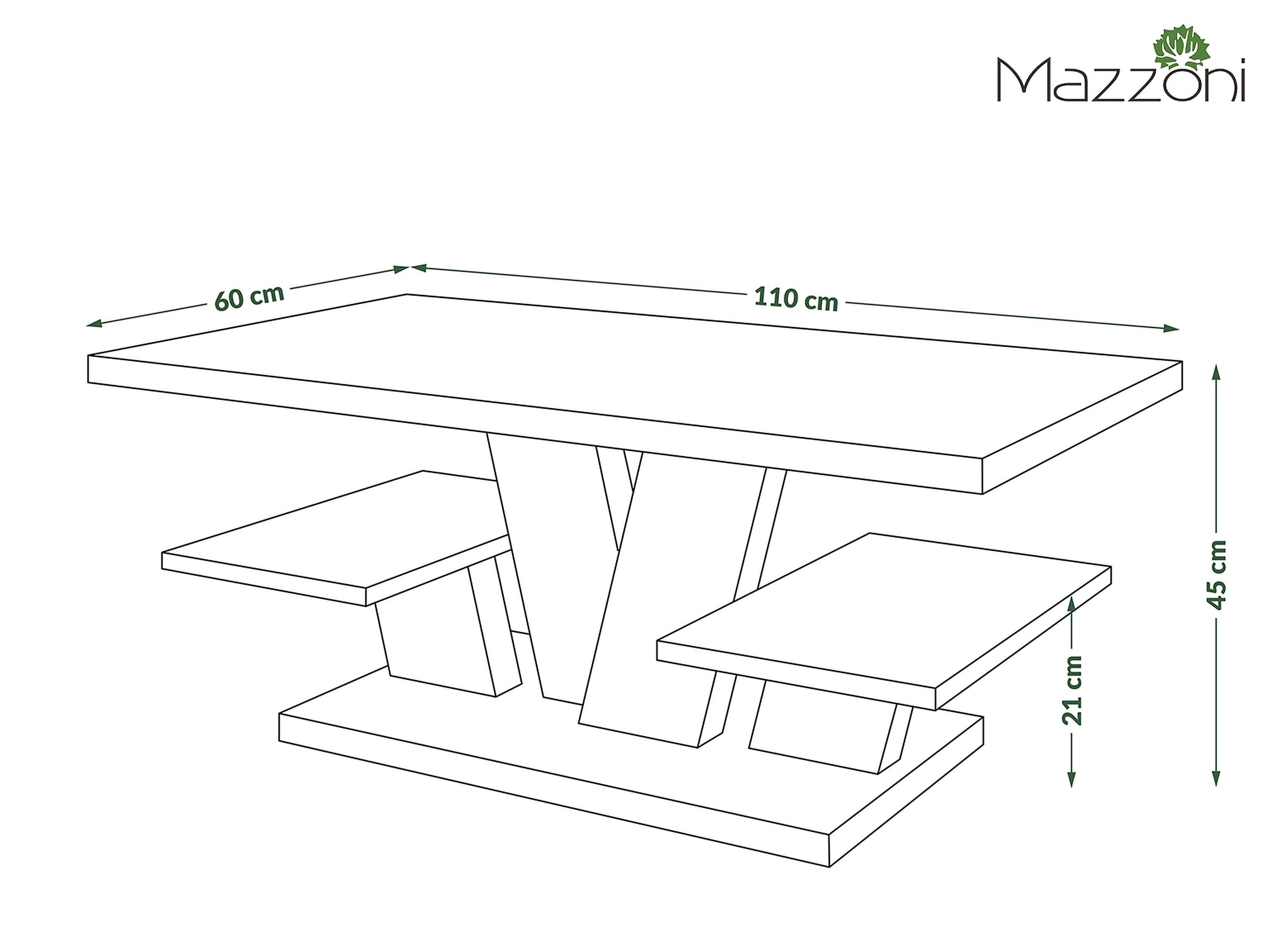 designimpex Couchtisch cm Viva Wohnzimmertisch Ablagefläche Schwarz matt Eiche / 110x60x45 dunkel mit Tisch Design