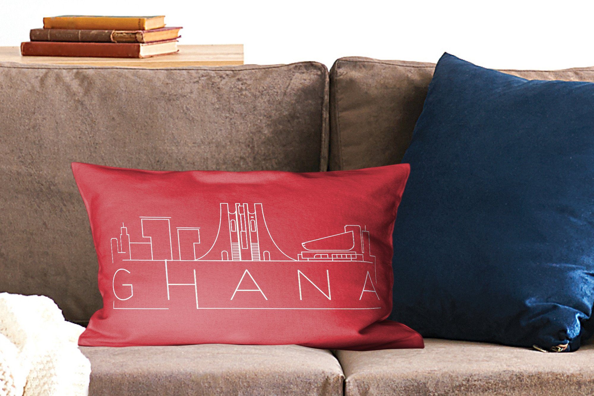Dekokissen rotem Hintergrund, "Ghana" Wohzimmer auf Dekoration, Schlafzimmer Dekokissen Füllung, MuchoWow Skyline Zierkissen, mit
