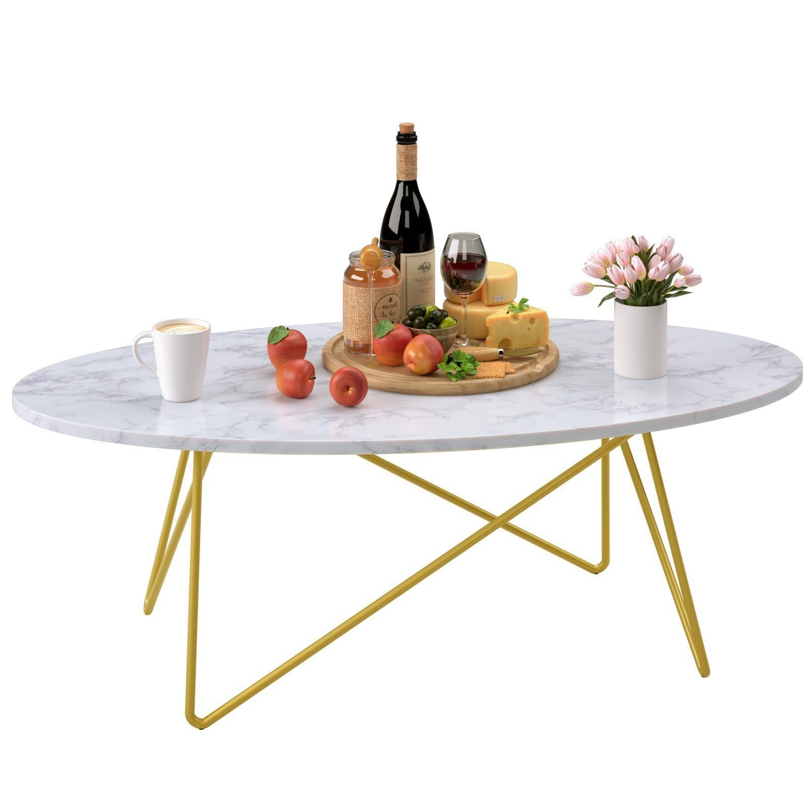 Homfa Couchtisch, weiß Marmormuster gold Sofatisch Couchtisch Wohnzimmertisch