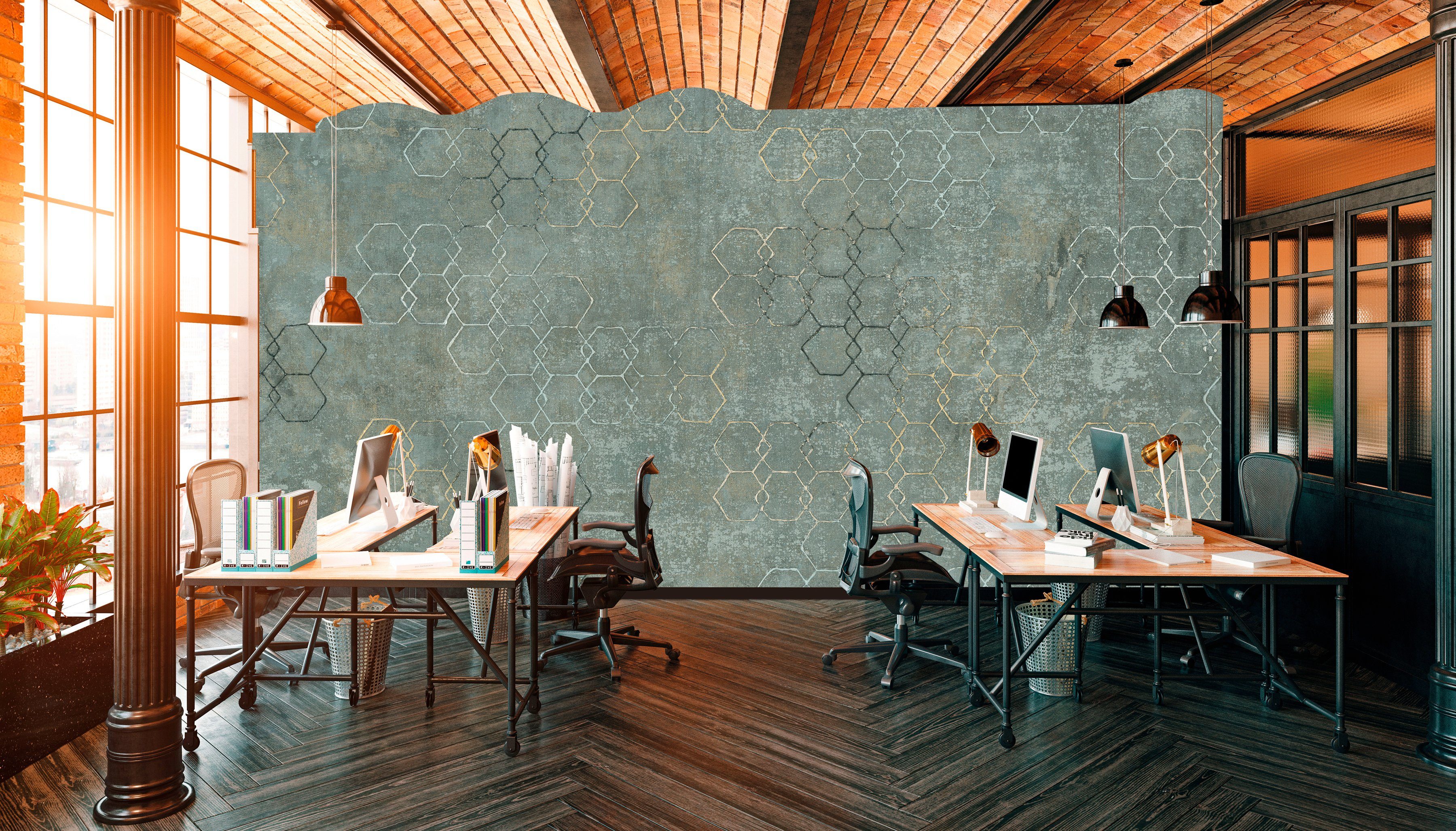 Architects Paper Fototapete Atelier 47 Hexagon Art 1, glatt, geometrisch, (4 St), Vlies, Wand, Schräge, Decke