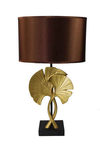 Arnusa Tischleuchte mit Blätter Decor Gold-und Kupferfarben 53cm Tischlampe Lampe, An-Aus, ohne Leuchtmittel, Dekorative Lampe Dekoleuchte