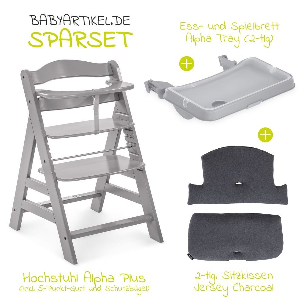 Hauck Hochstuhl Alpha Plus Grau (Set), Holz Kinderhochstuhl Babystuhl mit E günstig online kaufen