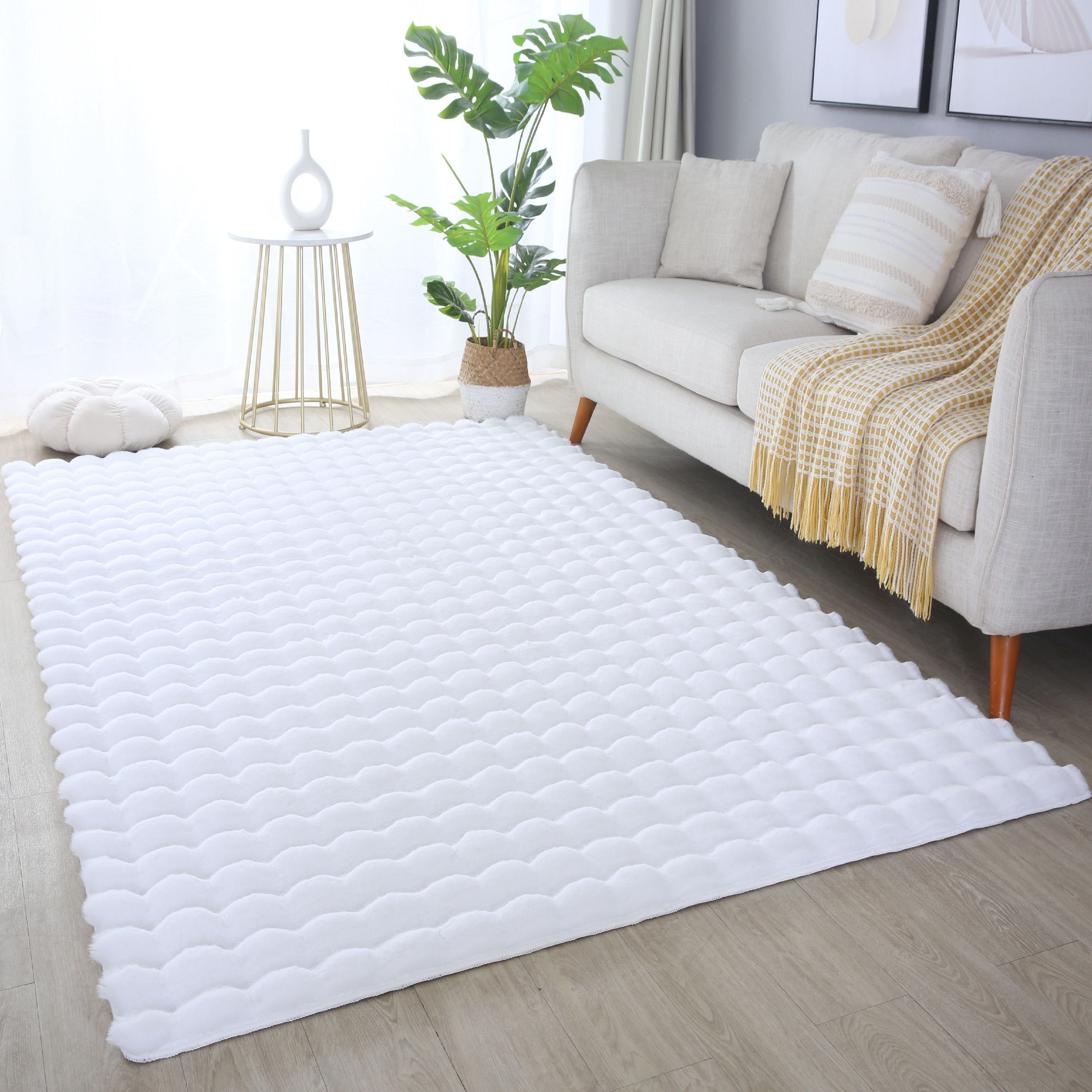 - Weiß Soft mm, Höhe: Teppich Optik HomebyHome, Einfarbig, Teppich Unicolor Plüsch Läufer, Wohnzimmer Einfarbig 25 3D Teppich flauschig