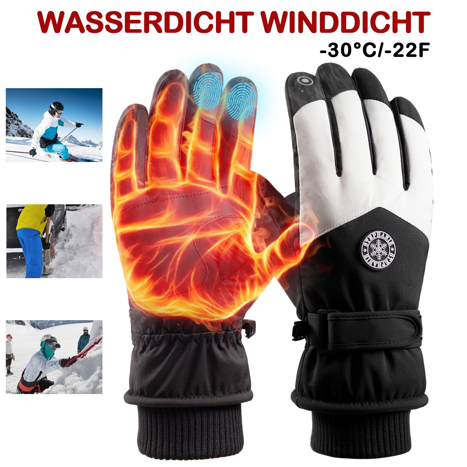 BTTO Skihandschuhe Handschuhe Damen Herren Radfahren Touchscreen Weiß Handschuhe,für Blau Skifahren Winter,Skihandschuhe,Winterhandschuhe Wasserdichte Laufen