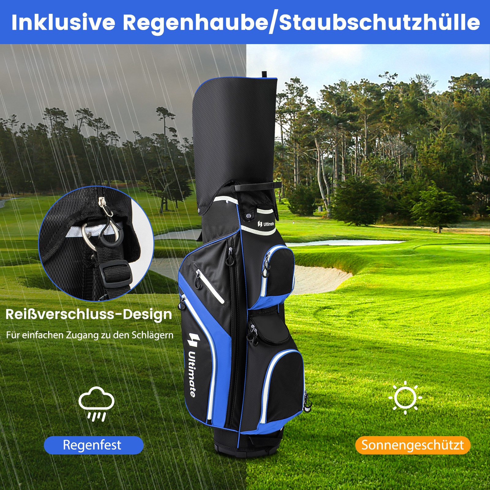 COSTWAY Golfballtasche, Golfschlägertasche mit 14 Fächern & Regenschutz