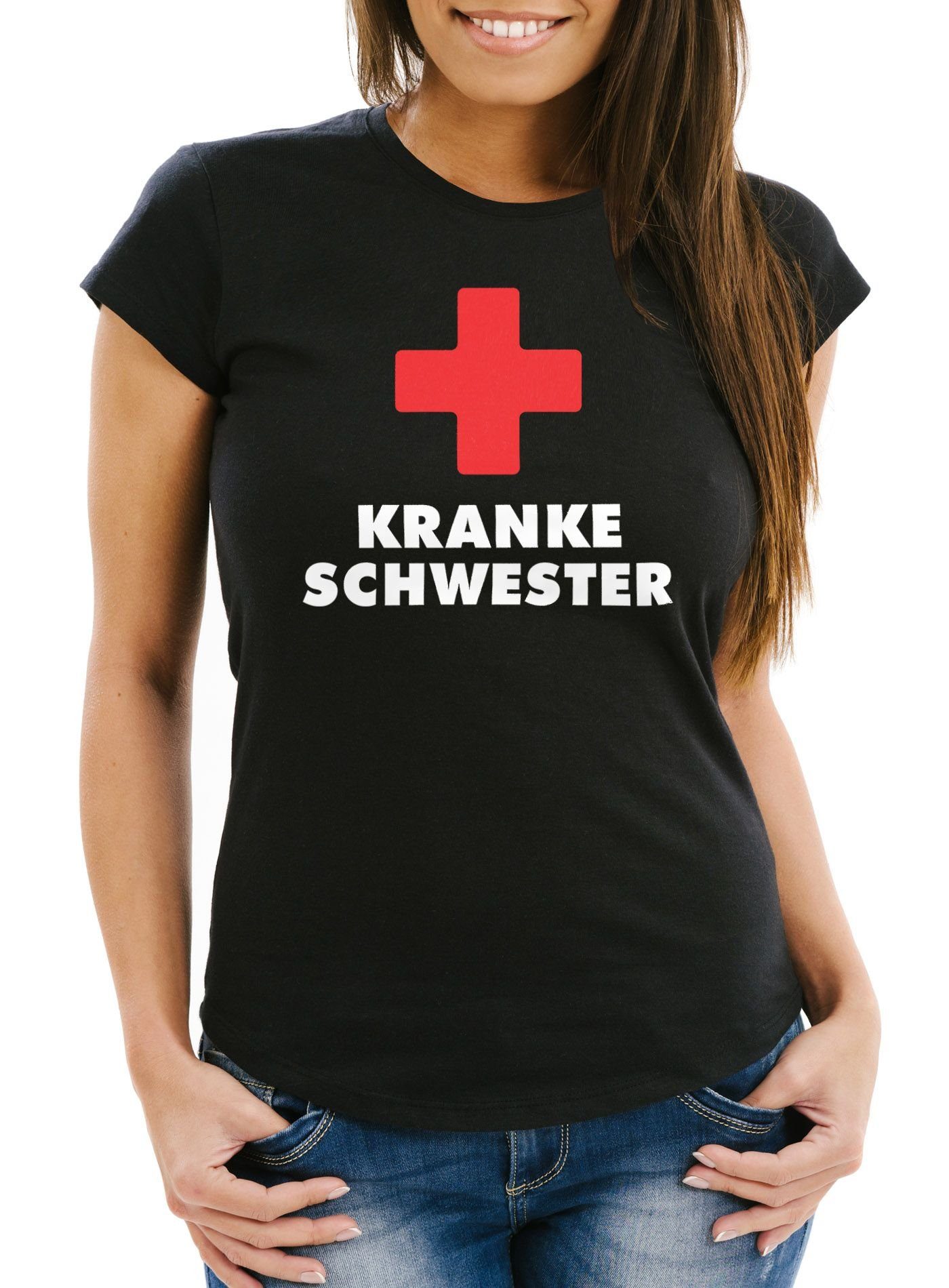 Print-Shirt Kranke Schwester Damen T-Shirt Slim Fit
